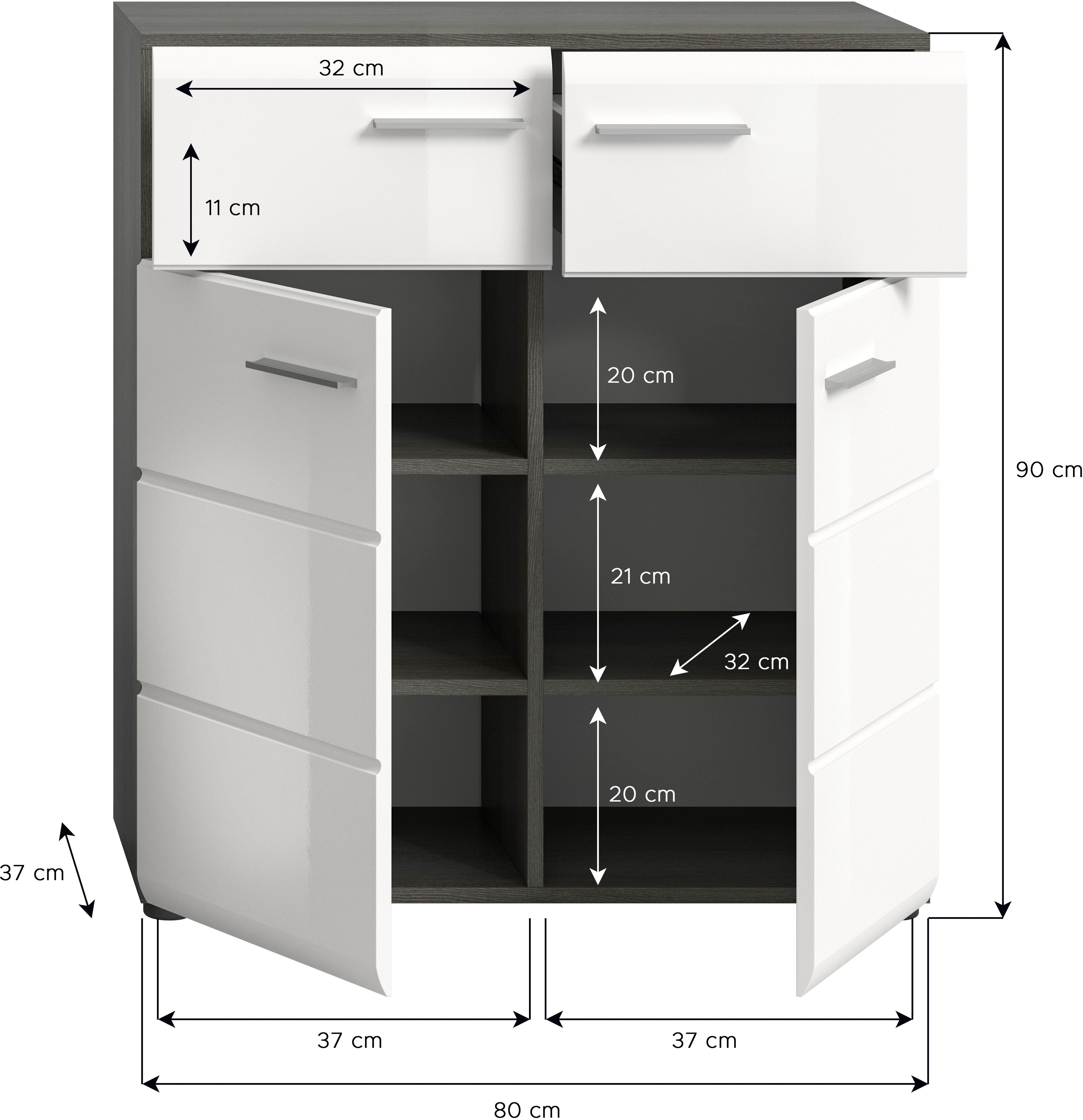 INOSIGN Schoenenkast Rumba, Breedte 80 cm, Hoogglans Front, 2 deuren, 4 legplanken,
