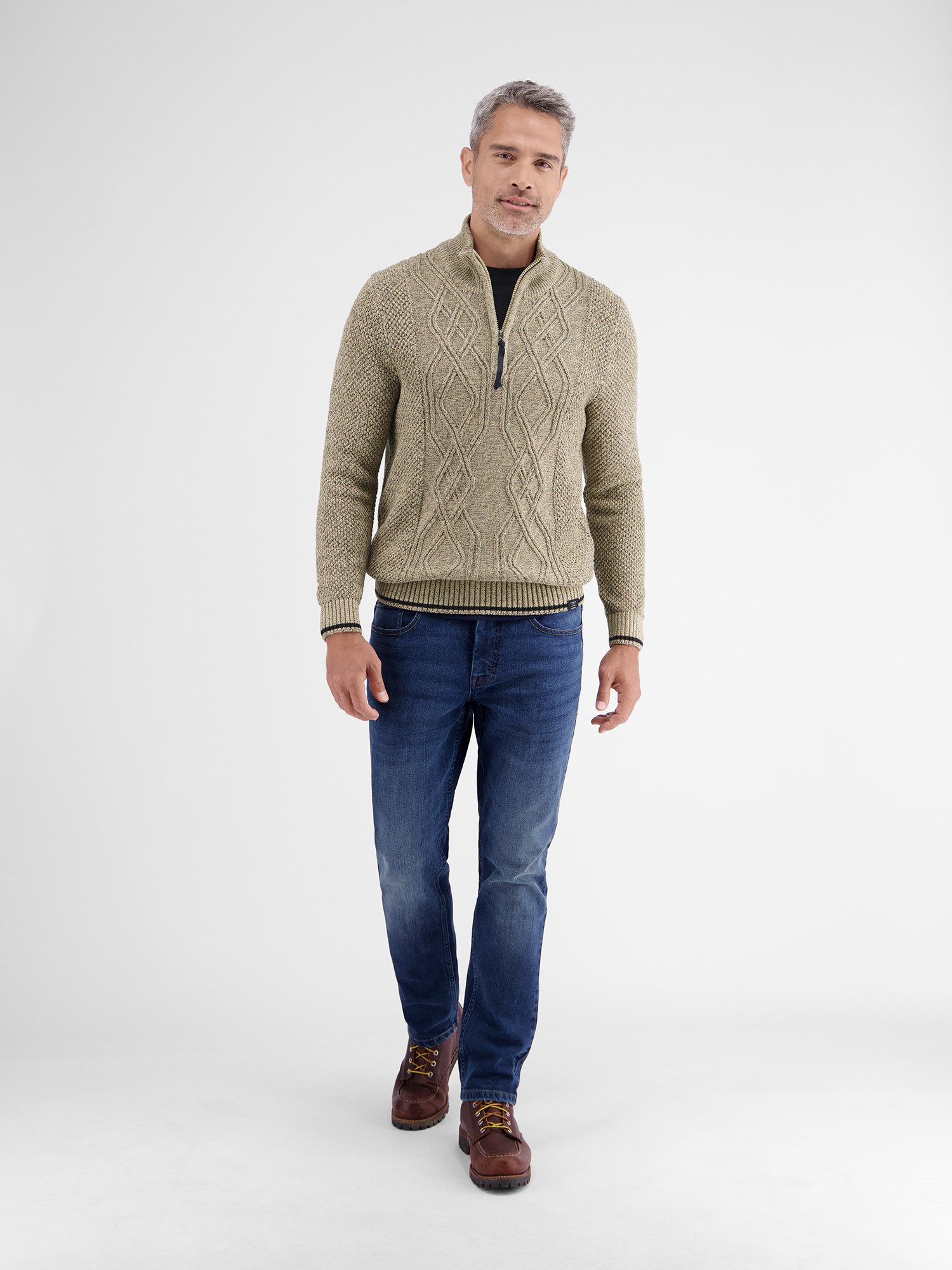 Lerros Gebreide trui LERROS Gebreide pullover met kabelpatroon en Troyerkraag