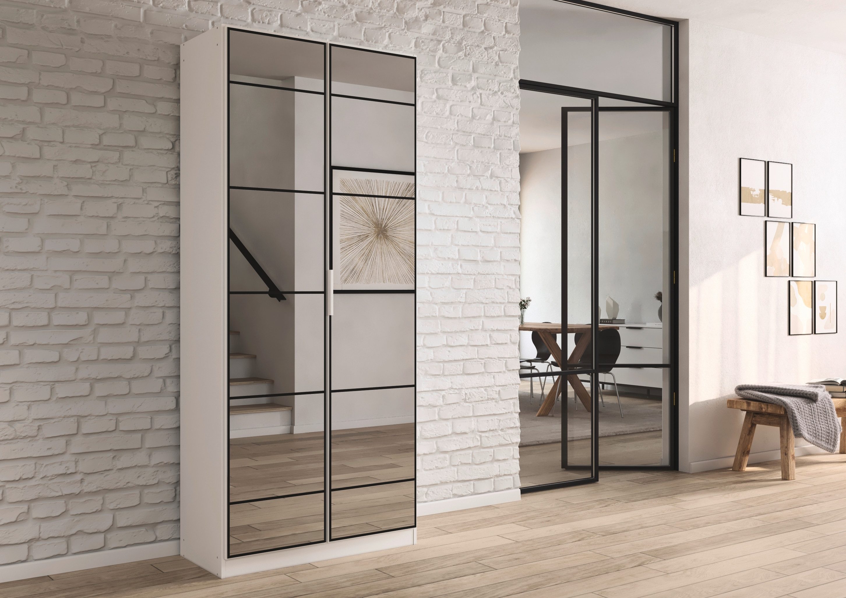 rauch Draaideurkast Kledingkast Kast Garderobe Slaapkamerkast ACERO Spiegelfront in moderne loft-look MADE IN GERMANY