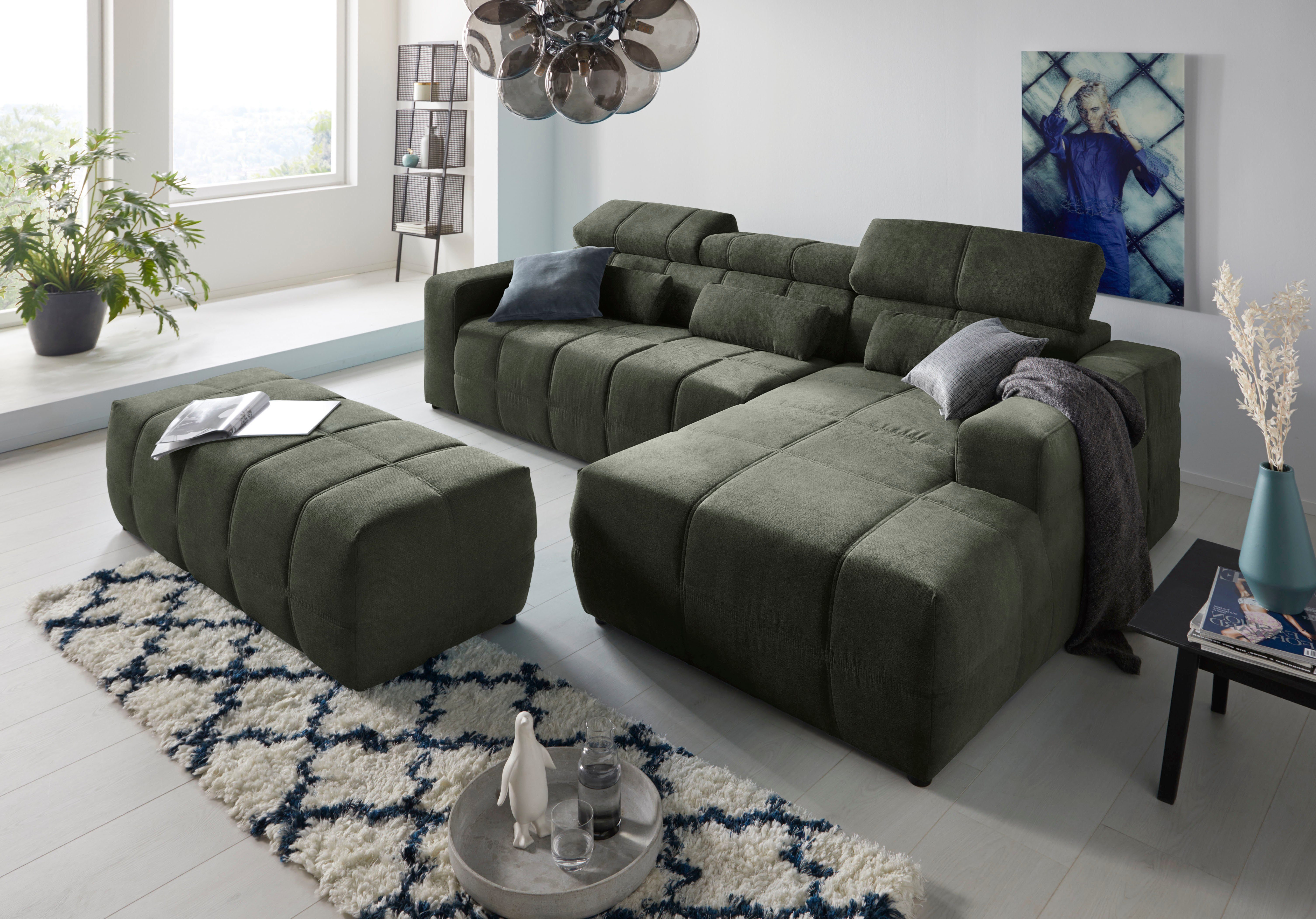 DOMO collection Hoekbank Brandon grote uitvoering B/D/H: 289/177/80 cm, ook in leer en cord met hoofdsteunverstelling, optionele zitdiepteverstelling, l-vormig