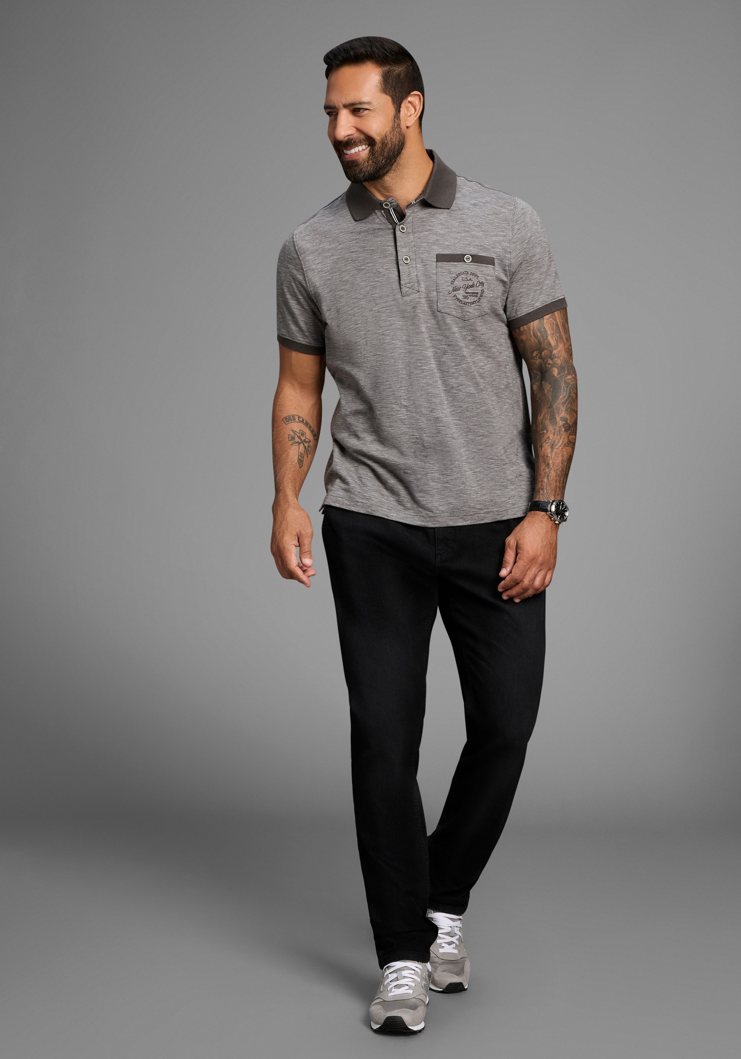 Man's World Poloshirt Korte mouwen, regular fit, gemêleerde structuur, ronde hals