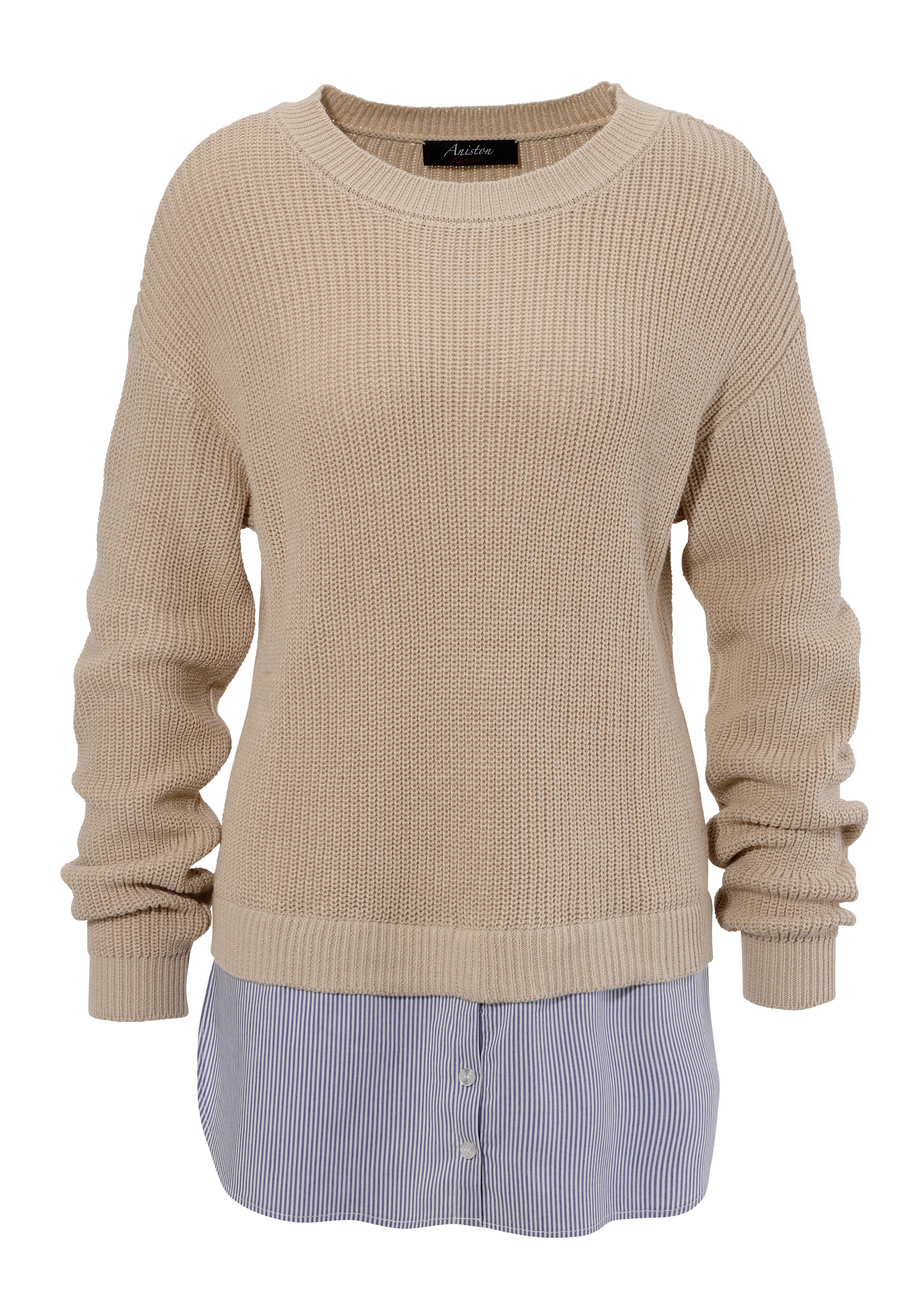 Aniston CASUAL Gebreide trui gestreepte blouse-inzet onderlangs