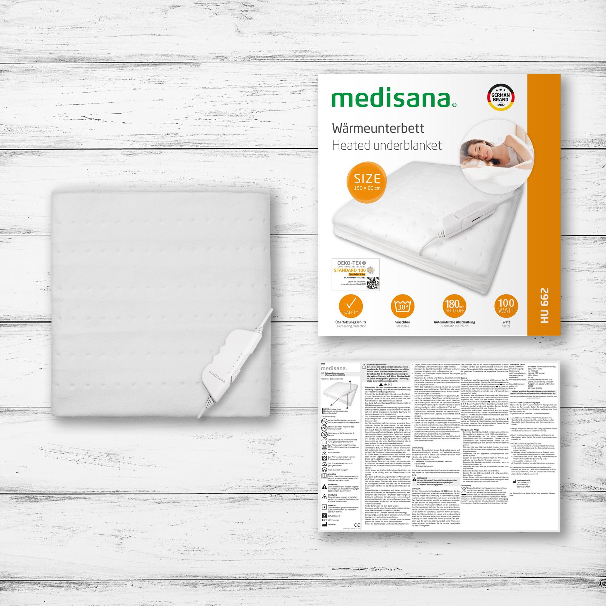 Medisana Elektrische onderdeken HU 662 6 temperatuurinstellingen, 2 warmtezones, oververhittingsbeveiliging, automatische uitschakeling