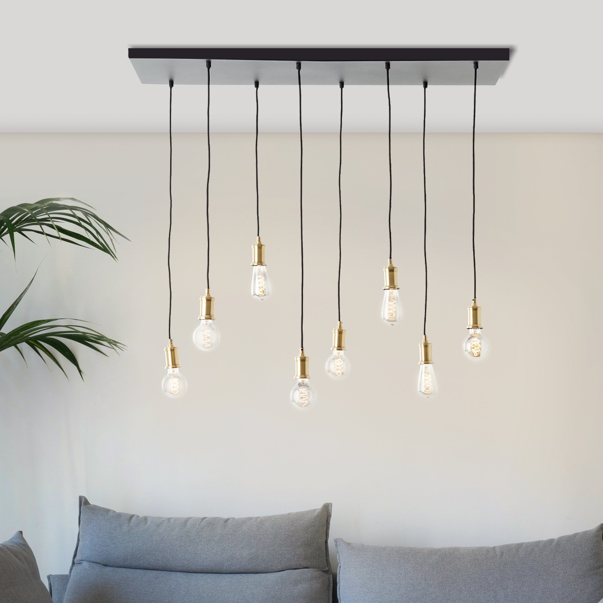 Brilliant Leuchten Hanglamp Darcia 133 x 35 x 110 cm, 8 x e27, inkortbaar, metaal, messingkleurig/zwart (1 stuk)