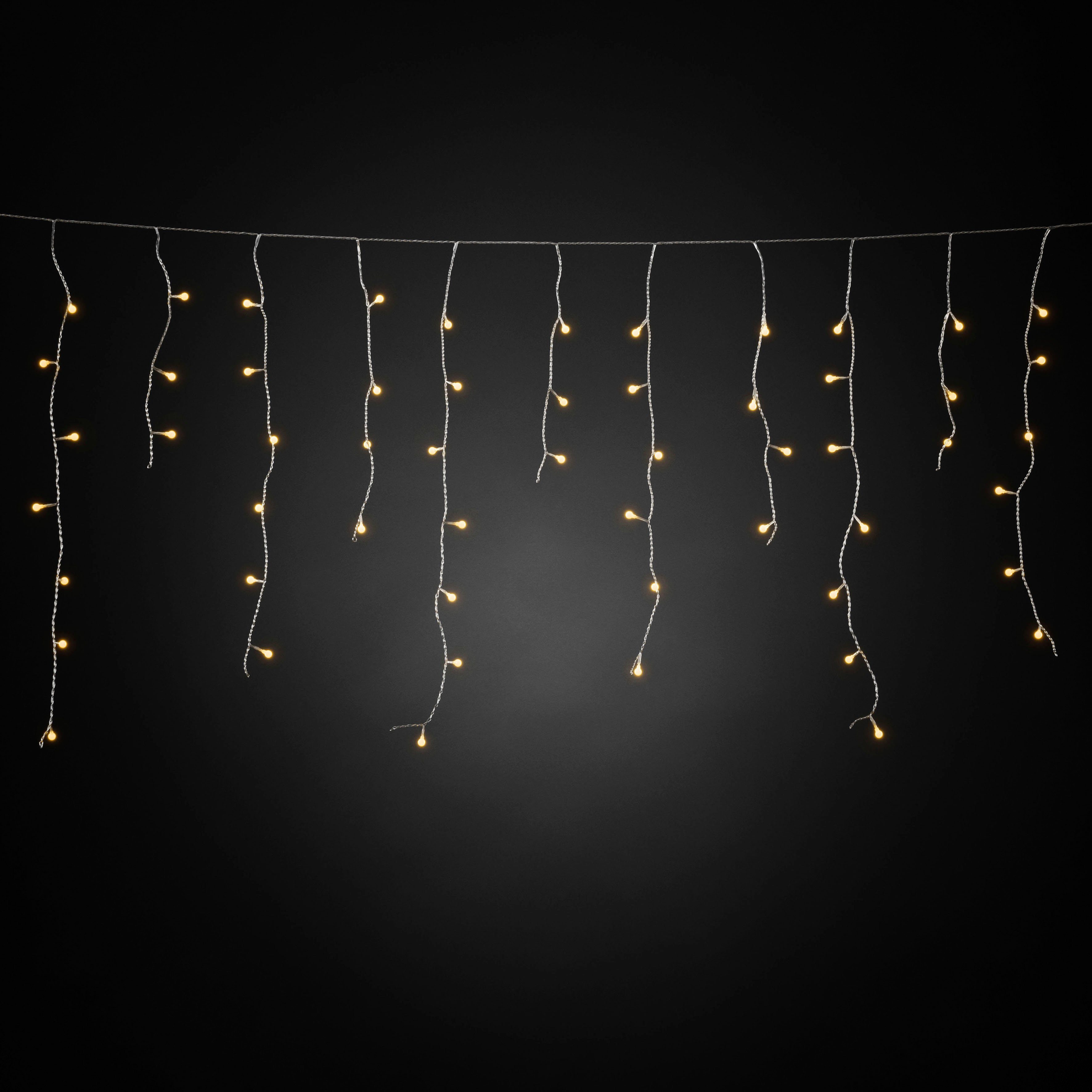 KONSTSMIDE Led-lichtgordijn LED solar ijsregenlicht gordijn, 200 amberkleurige diodes, timer Afstandsbediening dimbaar, 8 lichtfuncties, zonnebox oplaadbaar via USB (2 stuks)