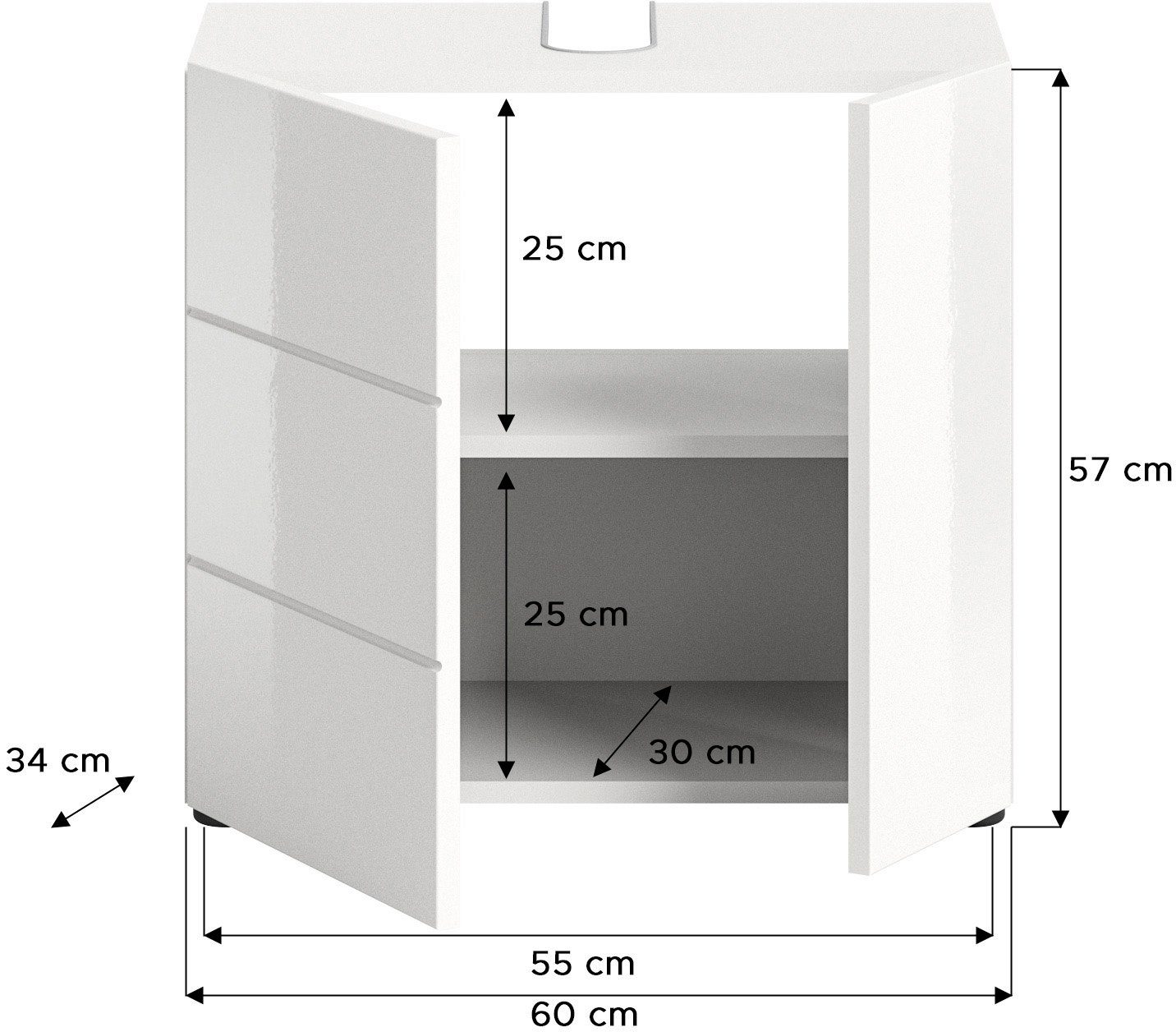 welltime Wastafelonderkast BIEL, TOPSELLER!, Breedte 60 cm, 1 deur, 2 vakken, met sifonaansluiting (1 stuk)