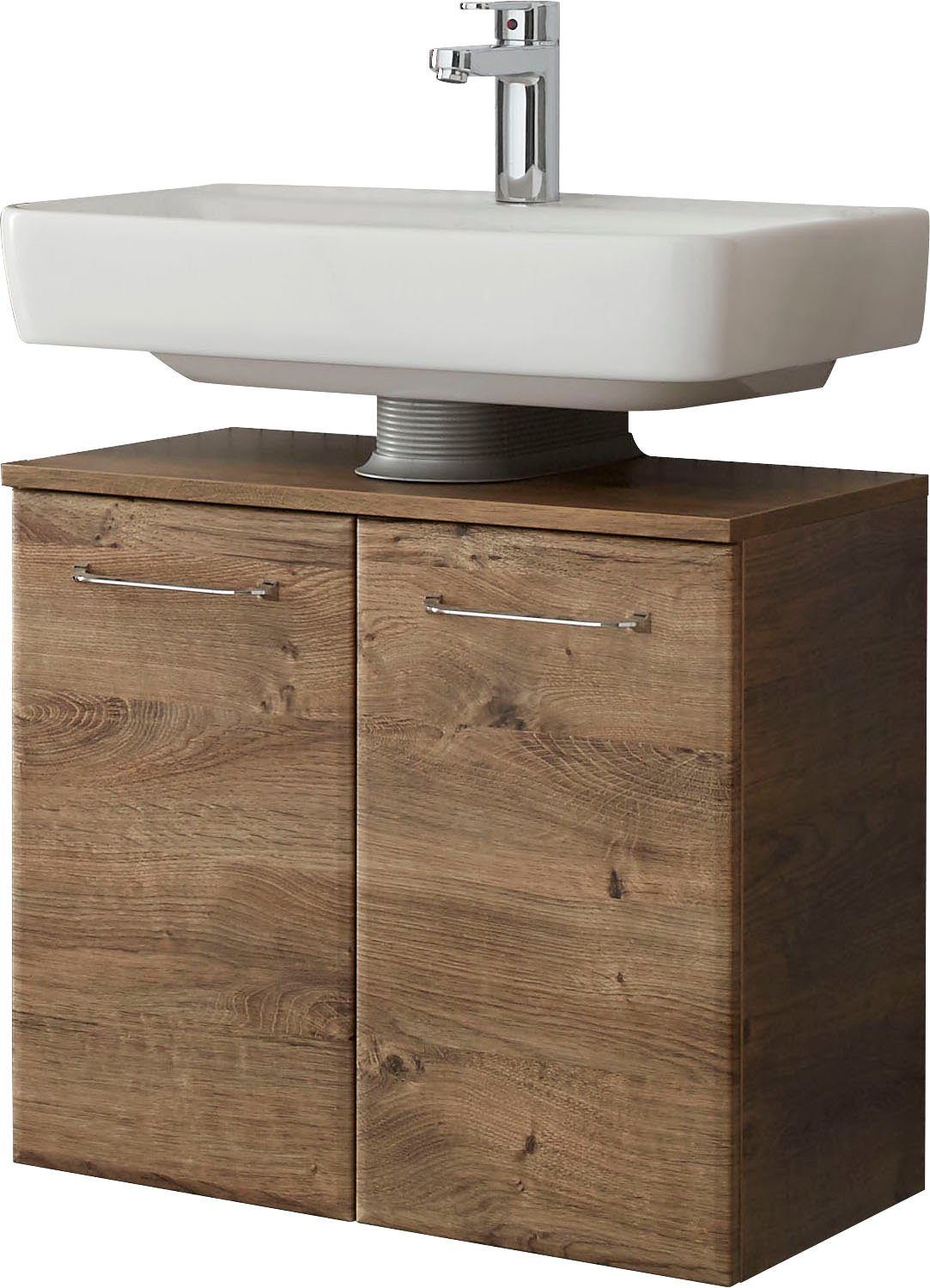 Saphir Wastafelonderkast Quickset onderkast, 60 cm breed, 2 deuren, zonder wastafel Wastafelonderkast inclusief deurdemper, grepen in glanzend chroom