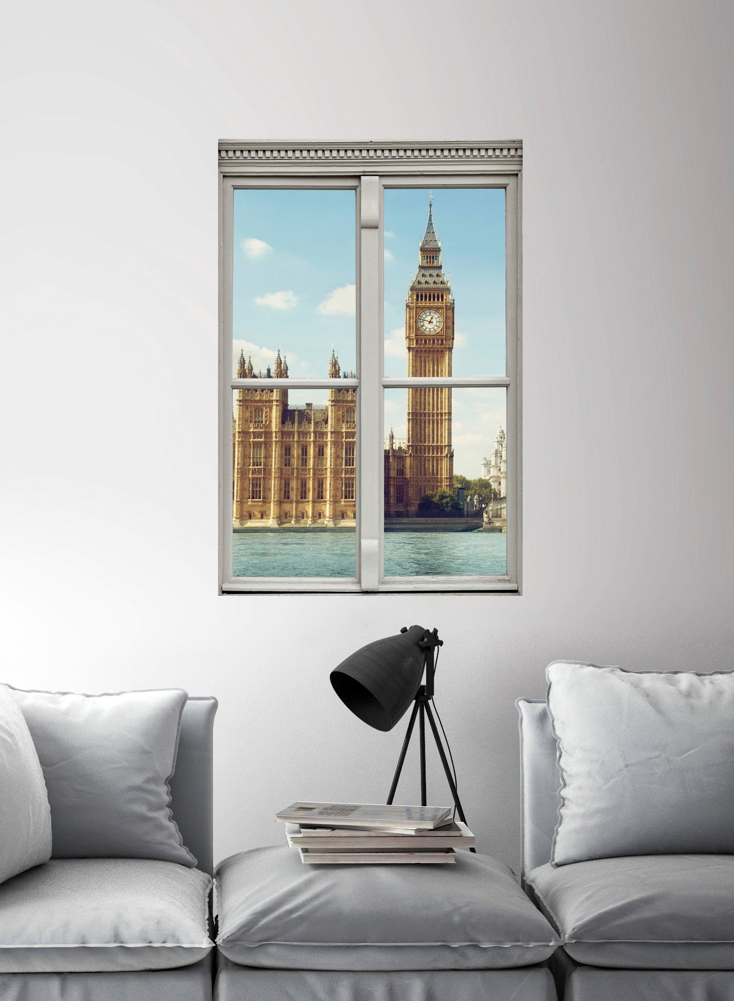 queence Wandfolie Big Ben Muursticker, muurdecoratie, zelfklevend, 3D, raam