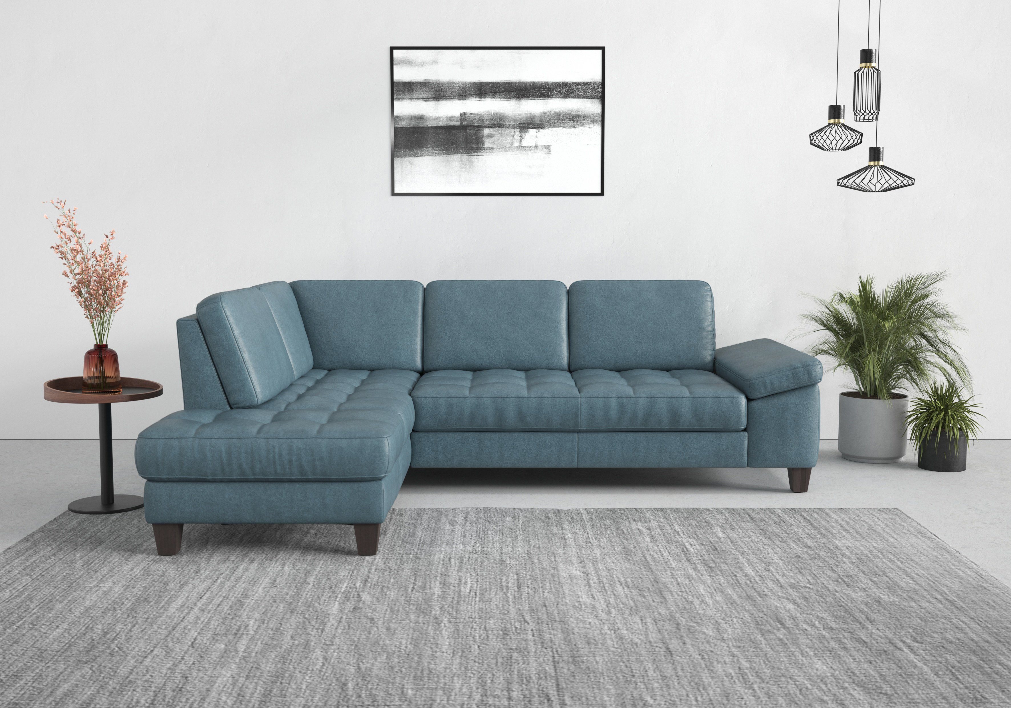 sit&more Hoekbank Westham L-vorm met ottomane, met of zonder slaapfunctie, bedkist, verstelling blauw, hoekbanken, Met binnenvering-zonder verstelbare