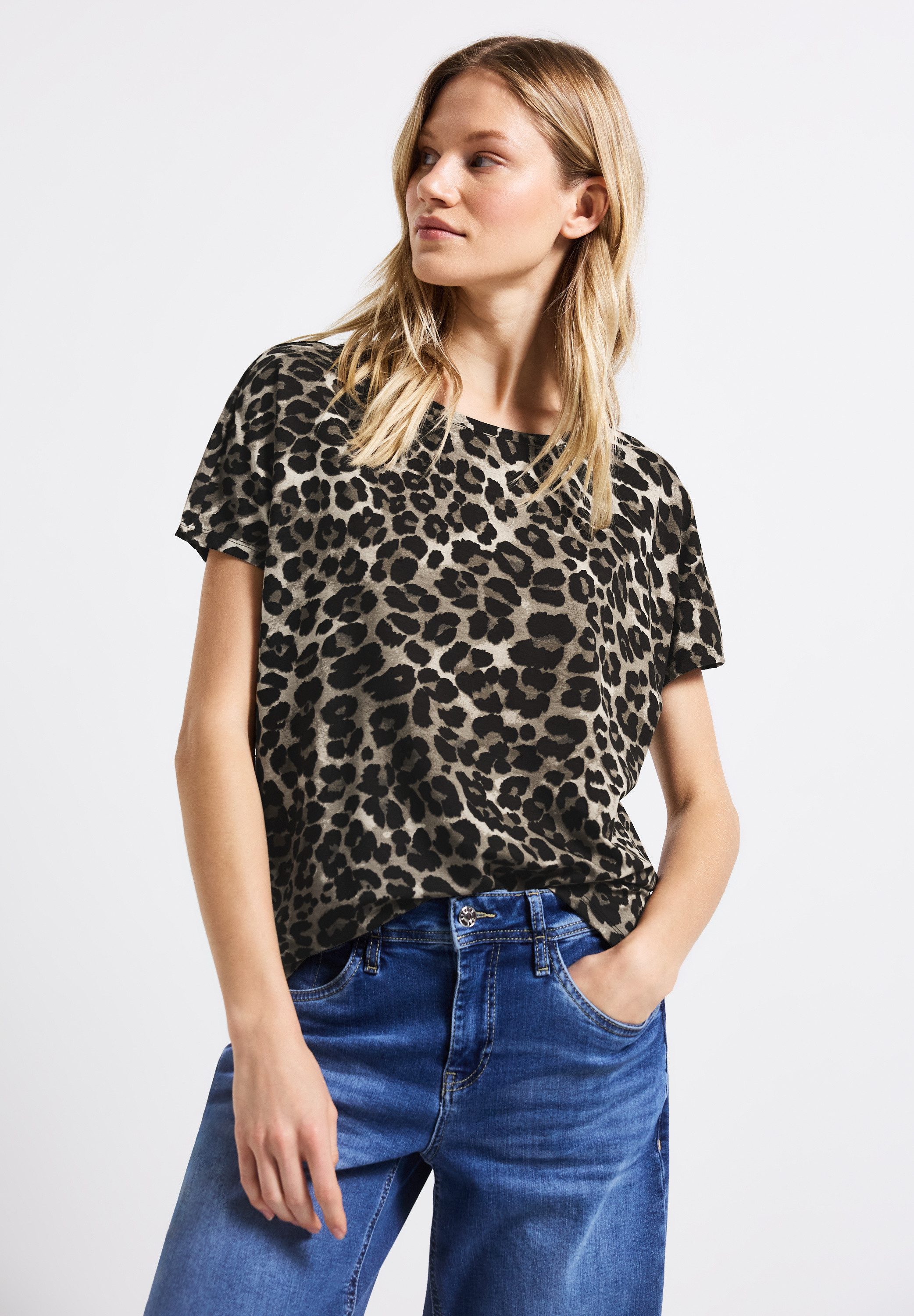 STREET ONE Shirt met print met animal-print dames t-shirts maat 44 zwart