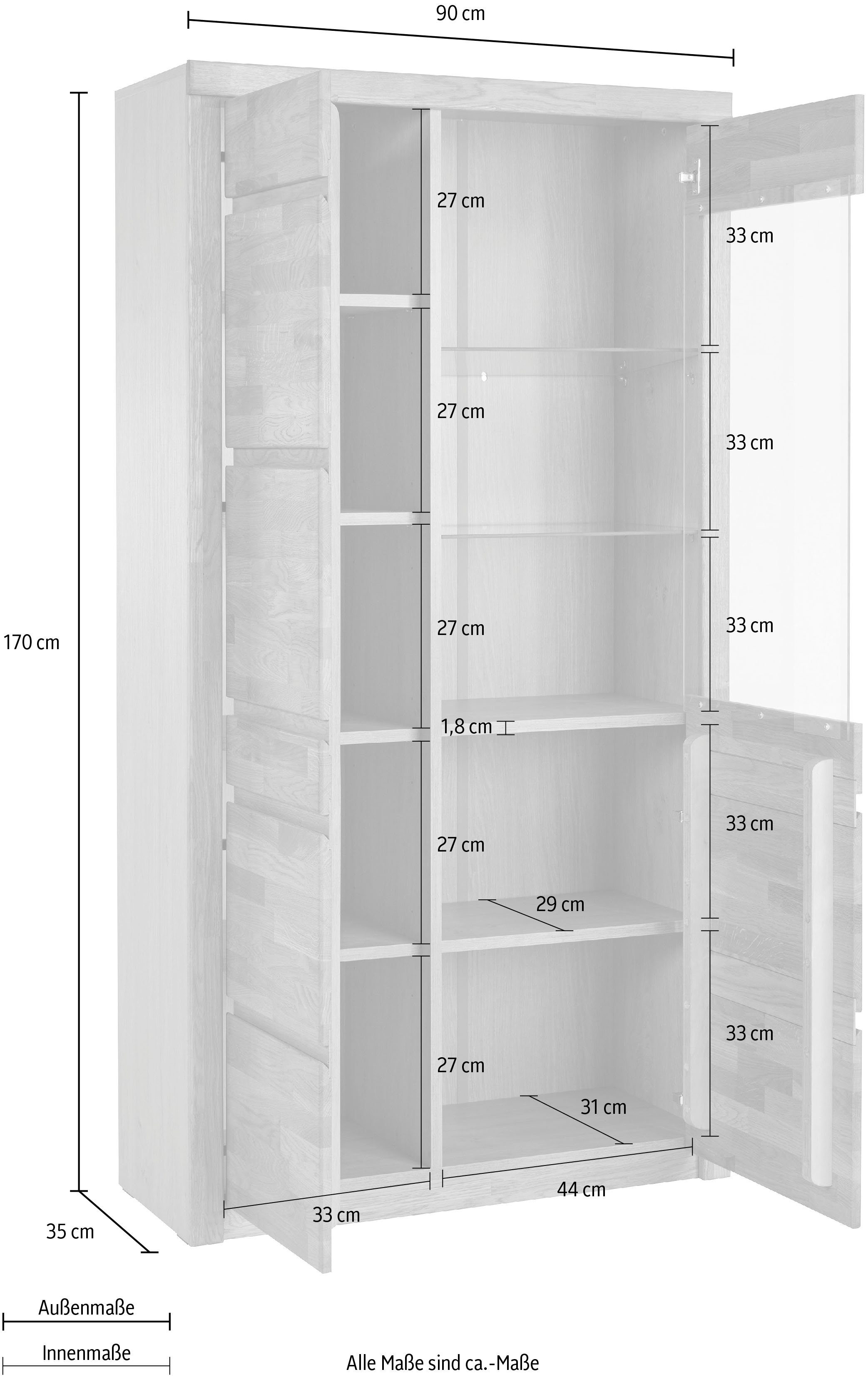 Home affaire Vitrinekast Silkeborg gedeeltelijk massief, mooie greeploze look