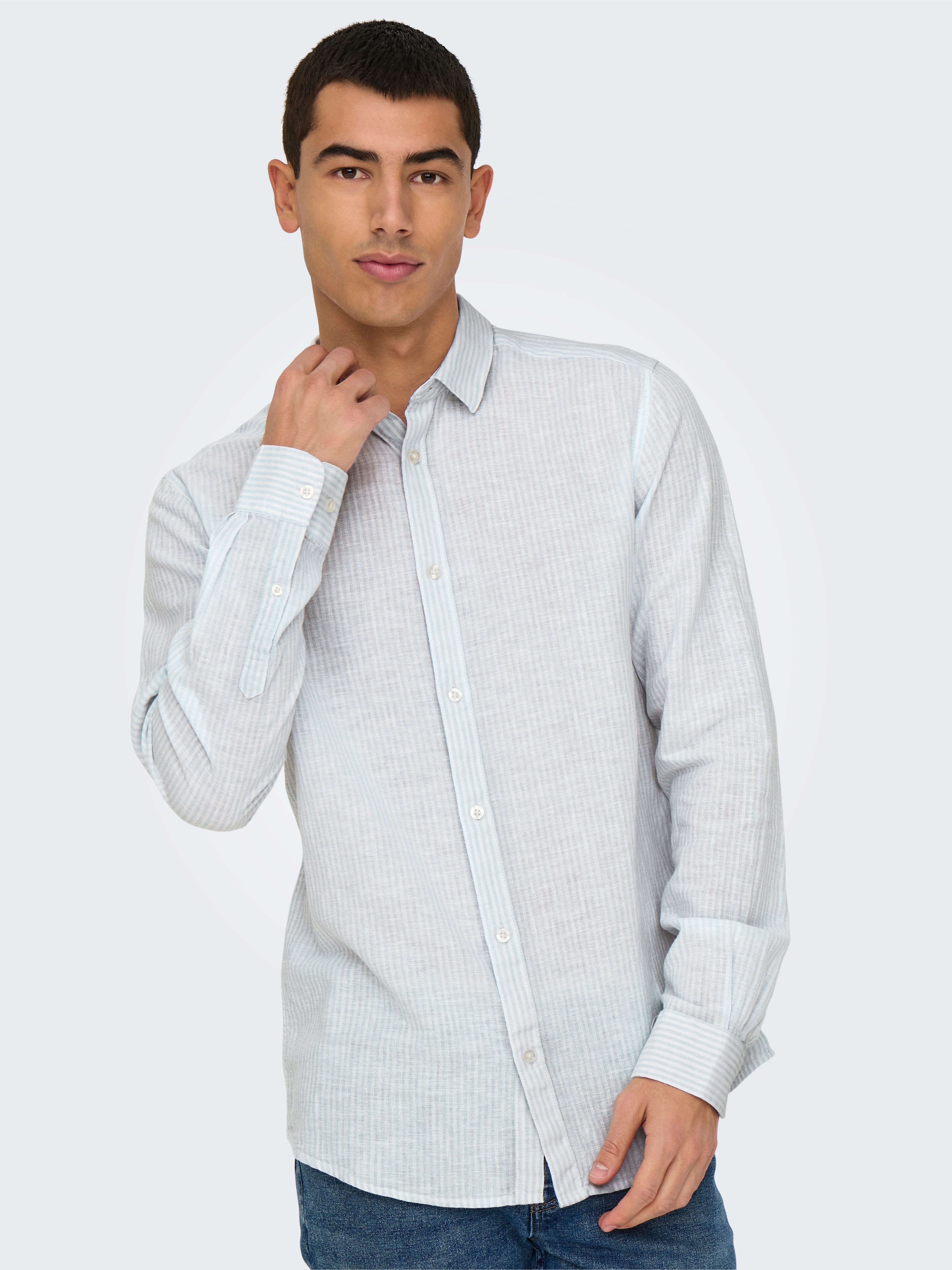 ONLY & SONS Overhemd met korte mouwen ONSCAIDEN LS STRIPE LINEN SHIRT 660 NOOS