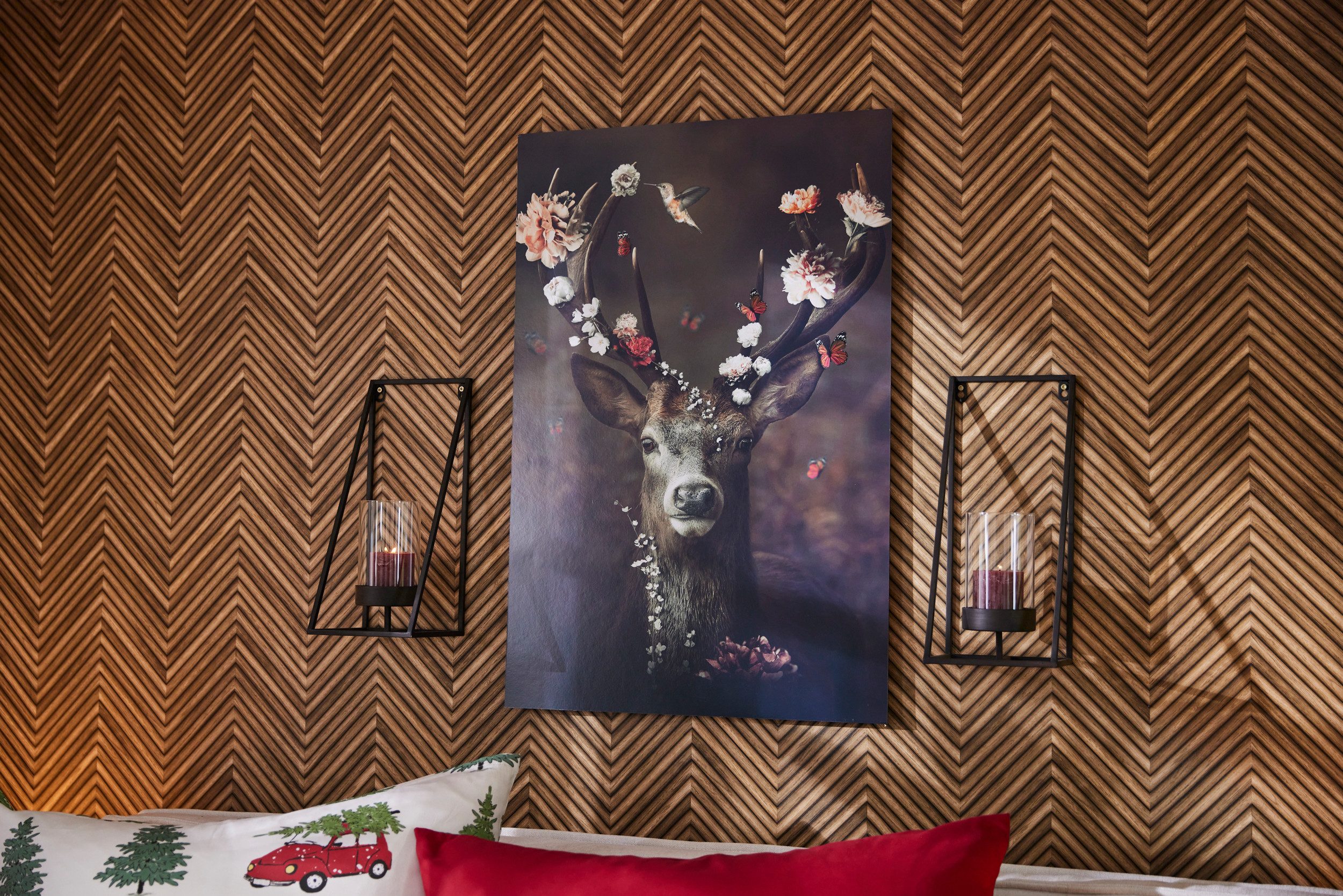 Reinders! Artprint Edelhert romantisch - kolibrie - vlinder - bloemenkrans