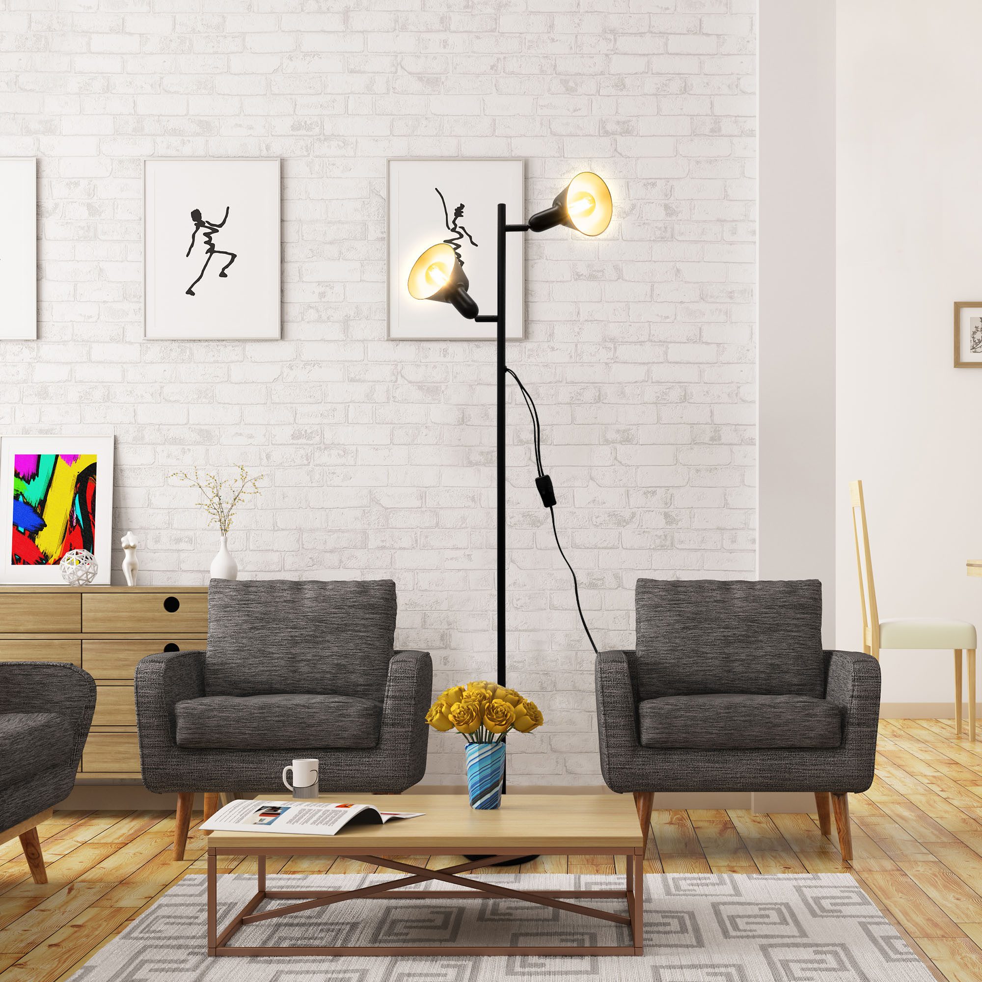 B.K.Licht Staande lamp Design vloerlamp, incl. dubbele schakelaar (1 stuk)