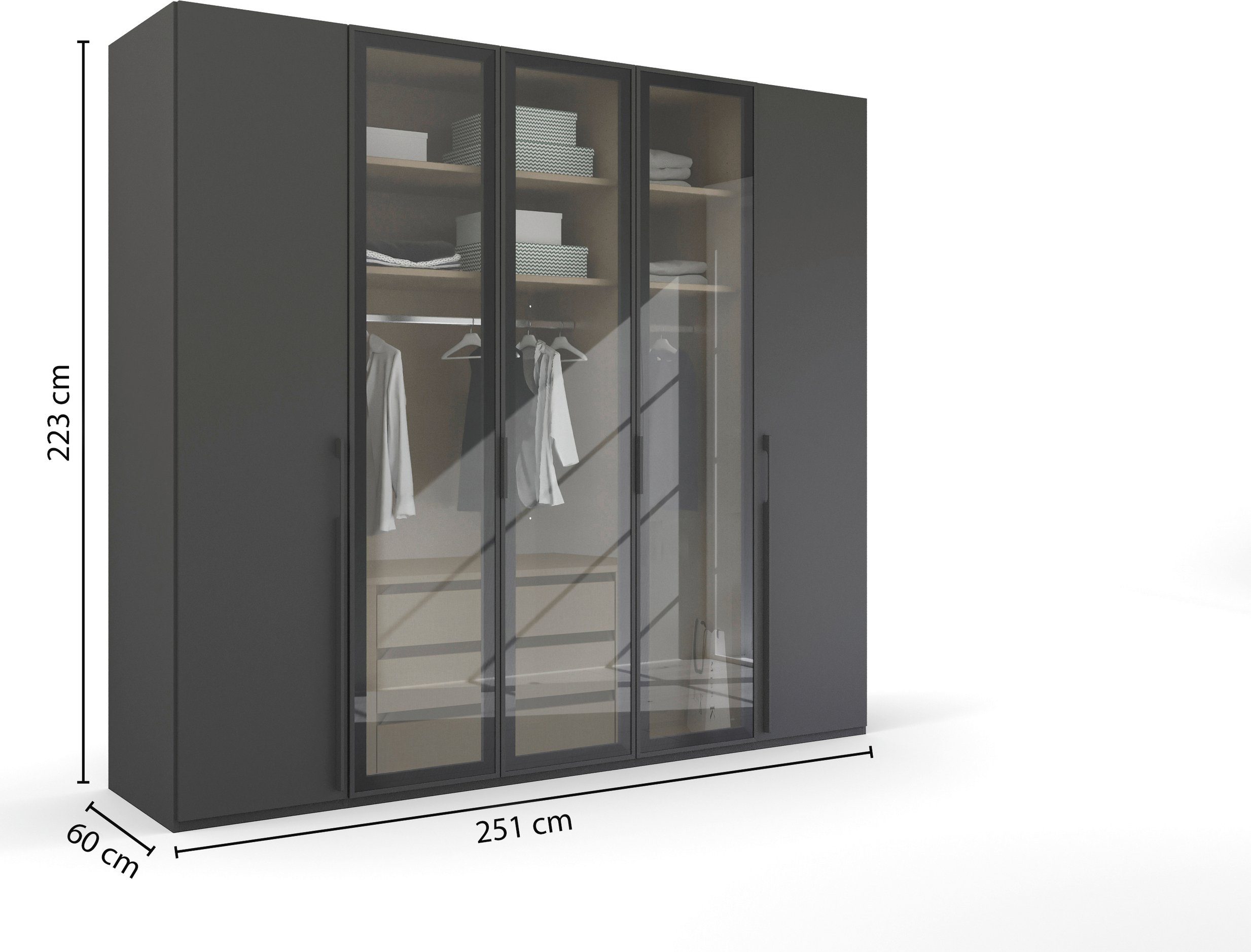rauch Draaideurkast Kledingkast kast garderobe SKAT SHINE met hoogwaardige, transparant grijs glas inclusief uitgebreid toebehoren made in germany