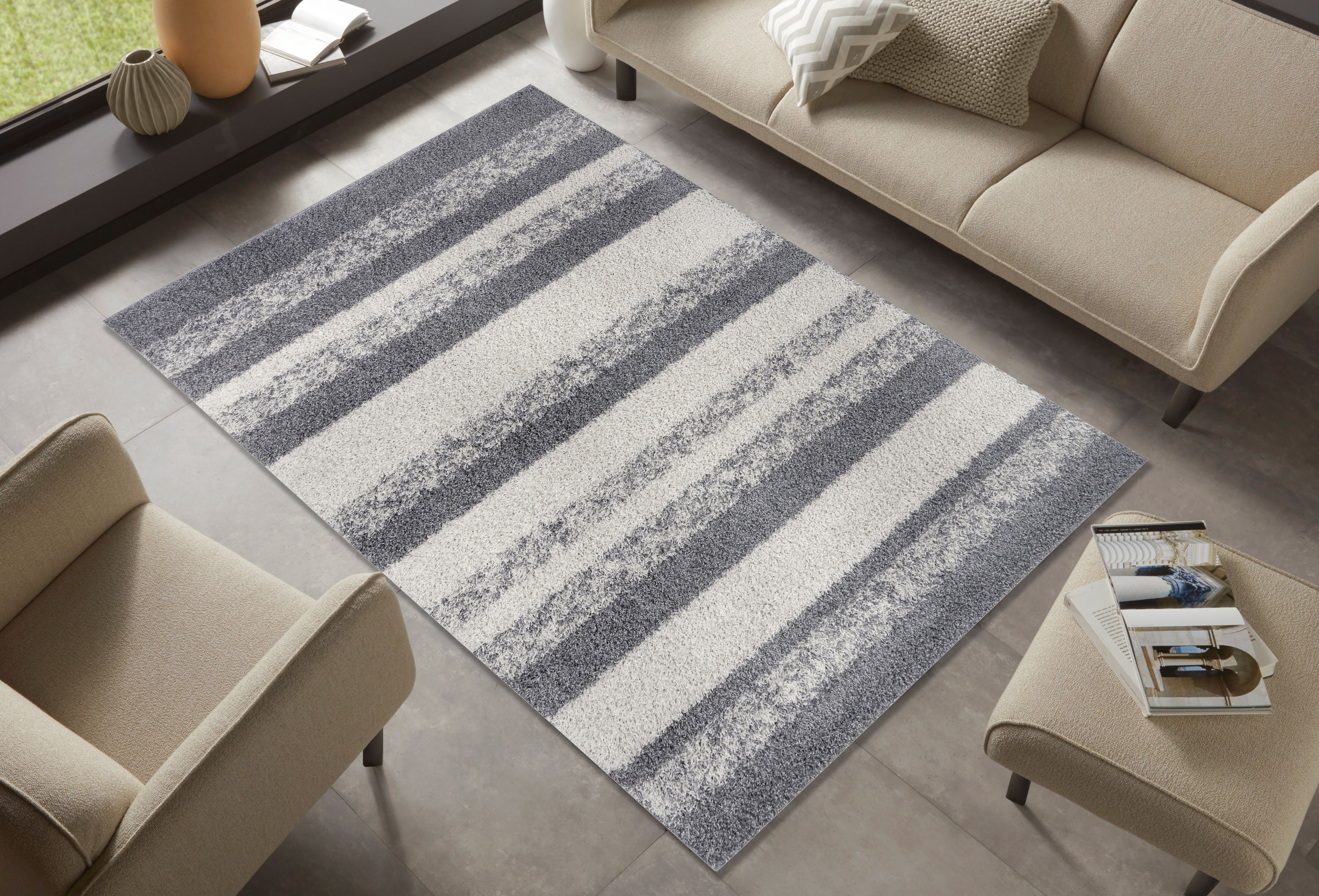 Home affaire Hoogpolig vloerkleed Nelson Design shaggy, streepdessin, boho look, robuust, gemakkelijk in onderhoud