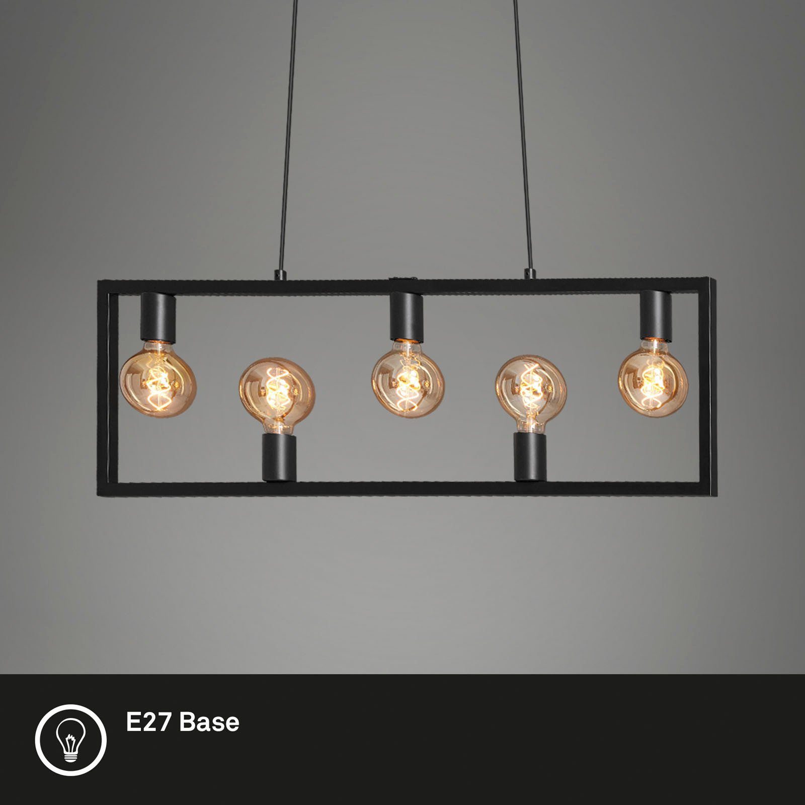 Briloner Leuchten Hanglamp KOTAK zwart, e27, hangend metaal, voor en (1 stuk)
