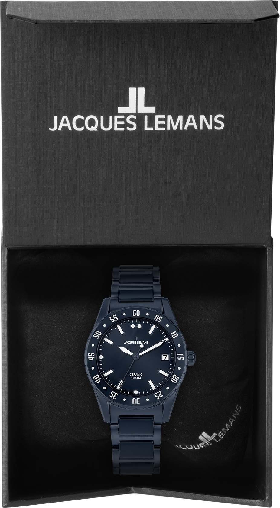 Jacques Lemans Keramisch horloge Liverpool, 42-10E Quartz horloge, armbandhorloge, herenhorloge, datum, lichtgevende wijzers, roestvrijstalen band