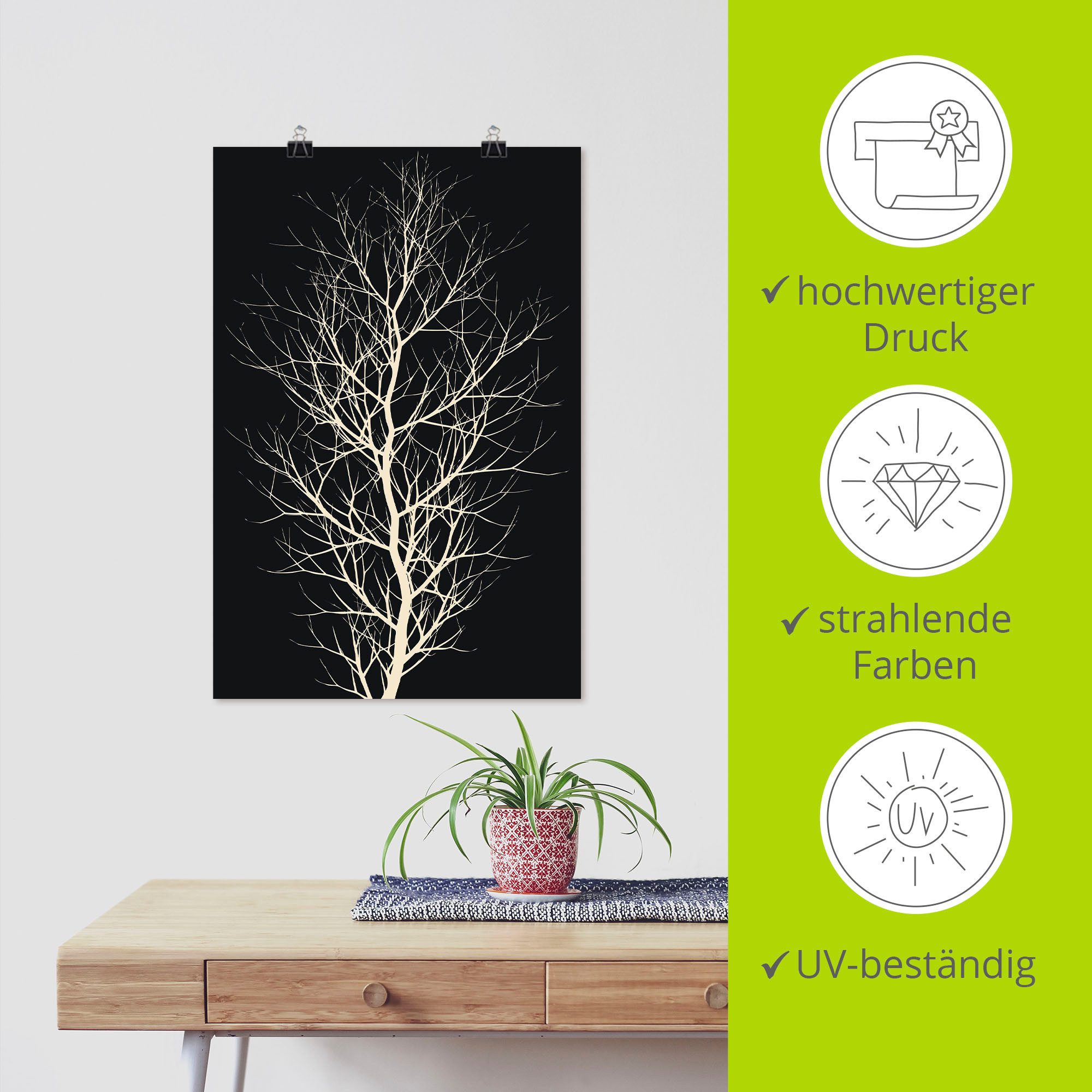 Artland Poster De zwarte boom als artprint van aluminium, artprint op linnen, muursticker of poster in verschillende maten