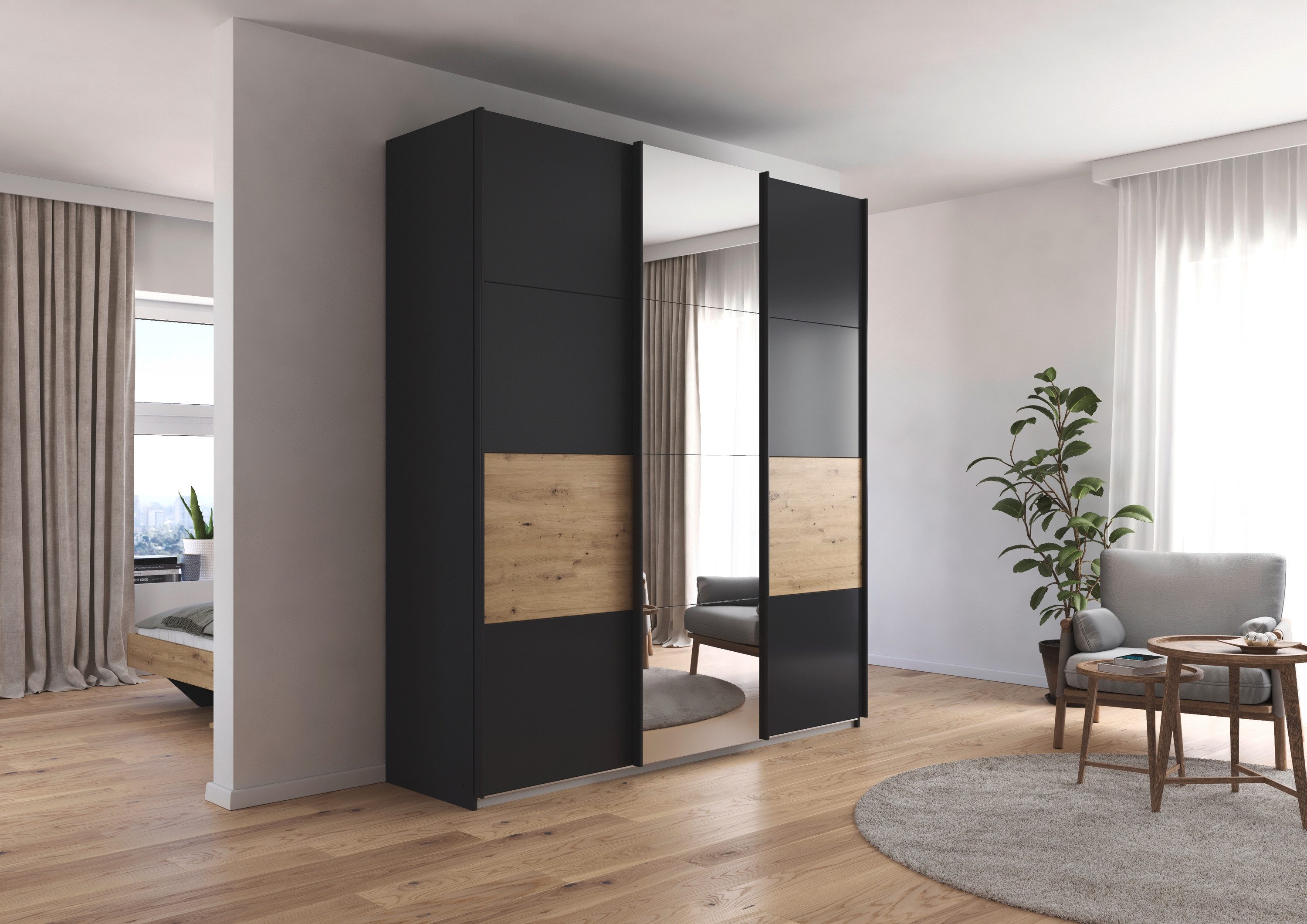 rauch Schuifdeurkast Kledingkast Kast Garderobe CORTONA inclusief indeling, 2 stoffen dozen en extra planken