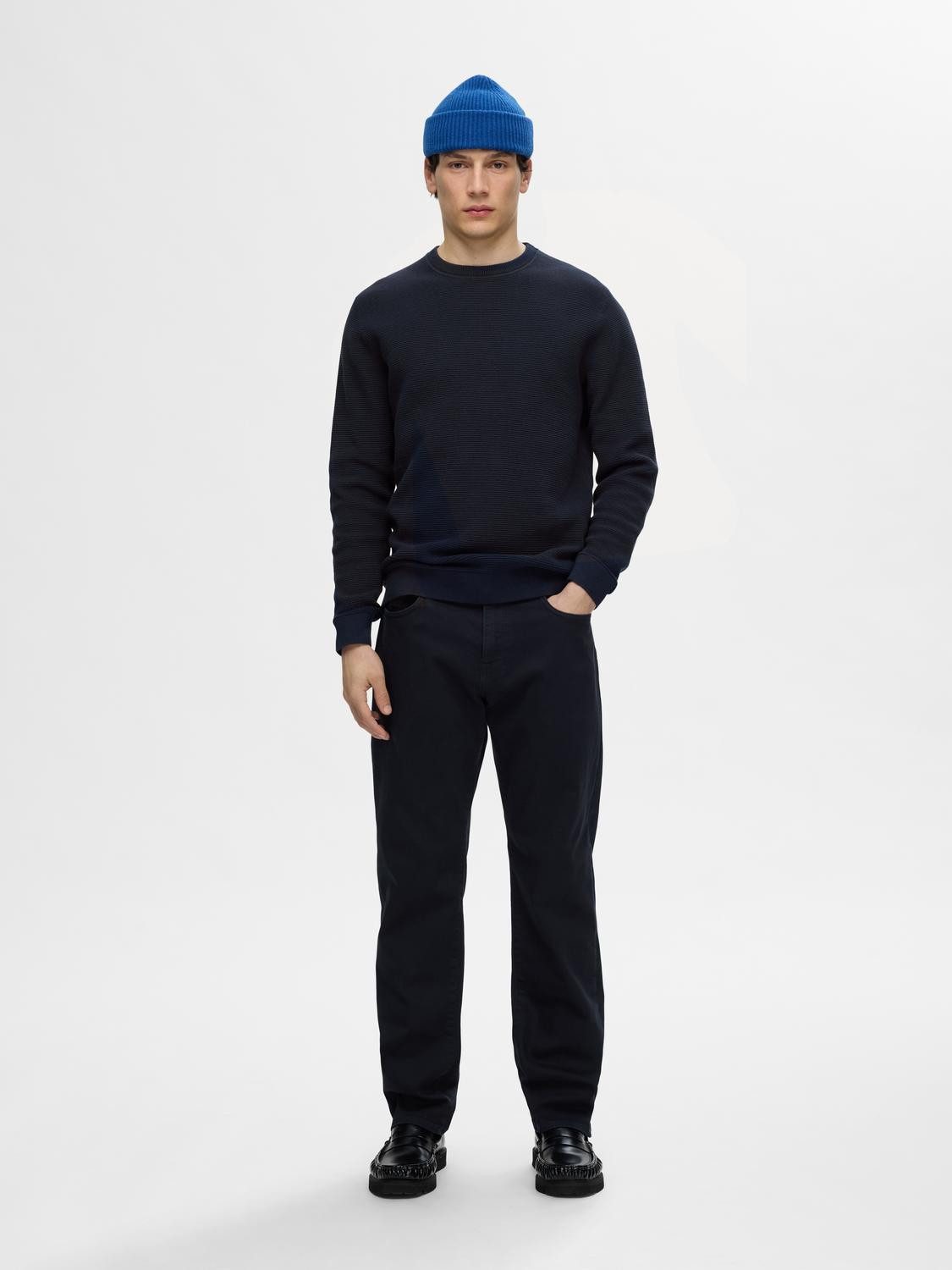 SELECTED HOMME Gebreide trui SLHROSS LS KNIT STRUCTURE CREW NECK NOOS