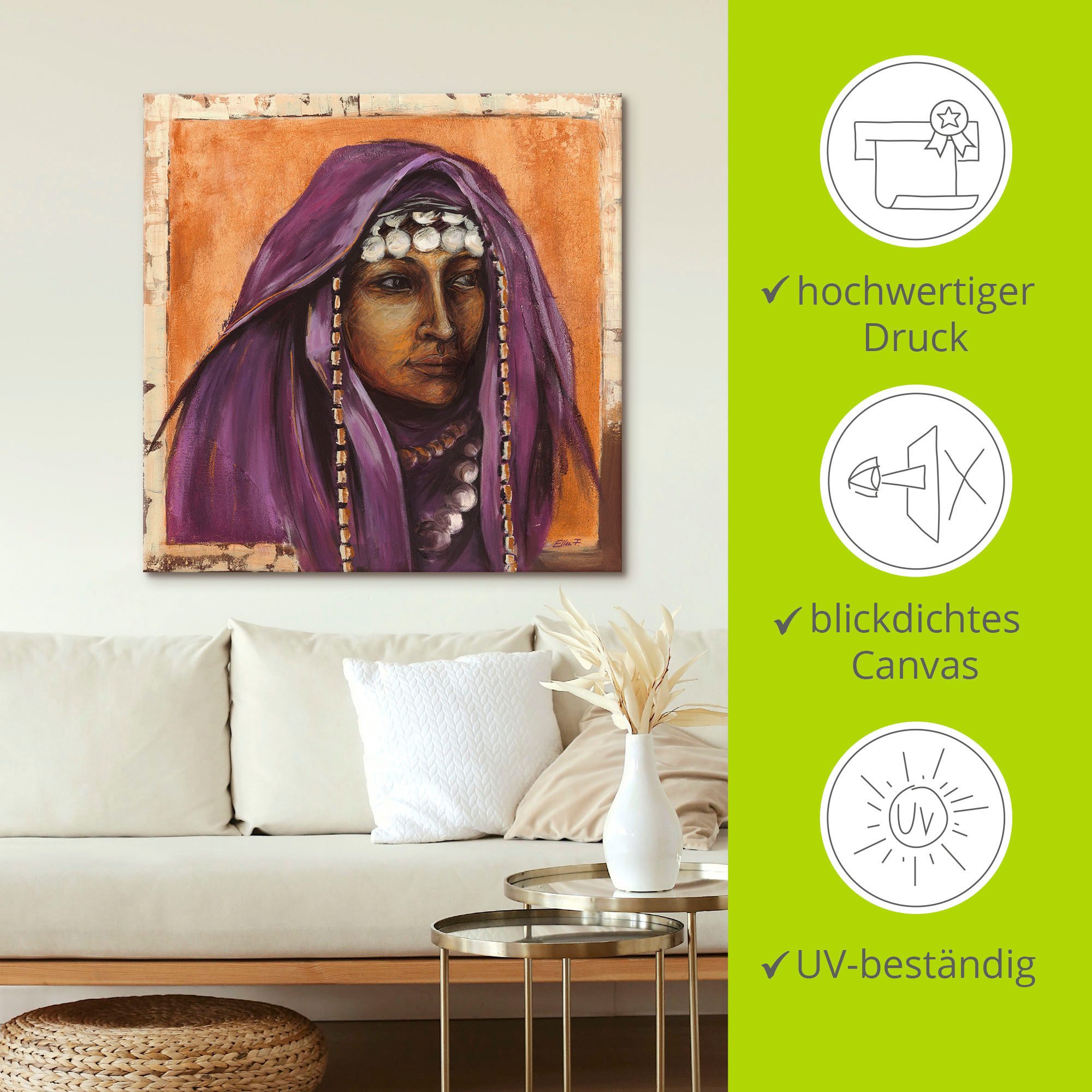 Artland Artprint op linnen Beduinin II met auberginekleurig sjaaltje