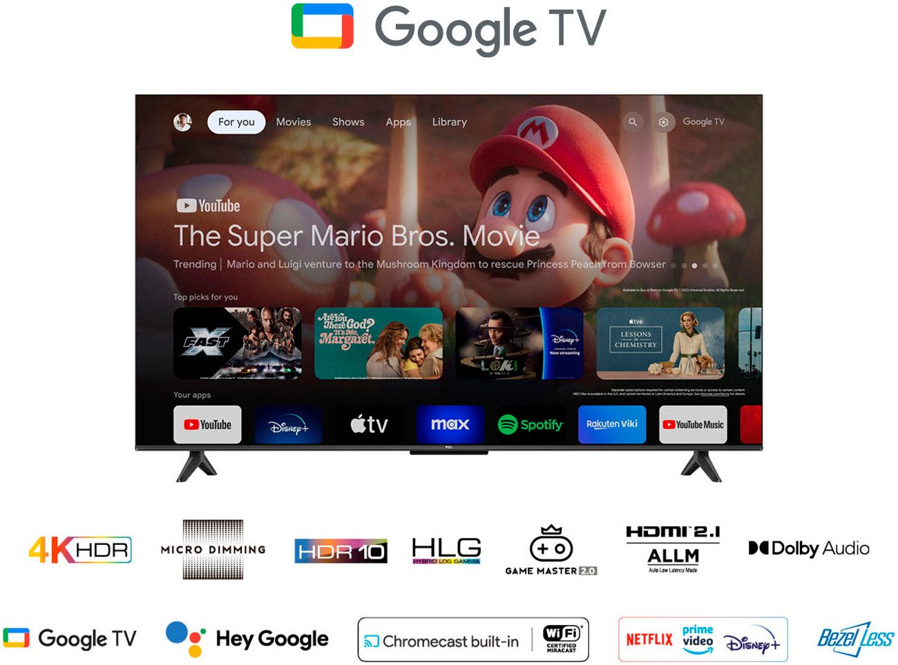 TCL Led-TV 55V6BX1, 139 cm / 55", 4K Ultra HD, Google TV - Smart TV, Dolby Audio, Game Master, Apple TV