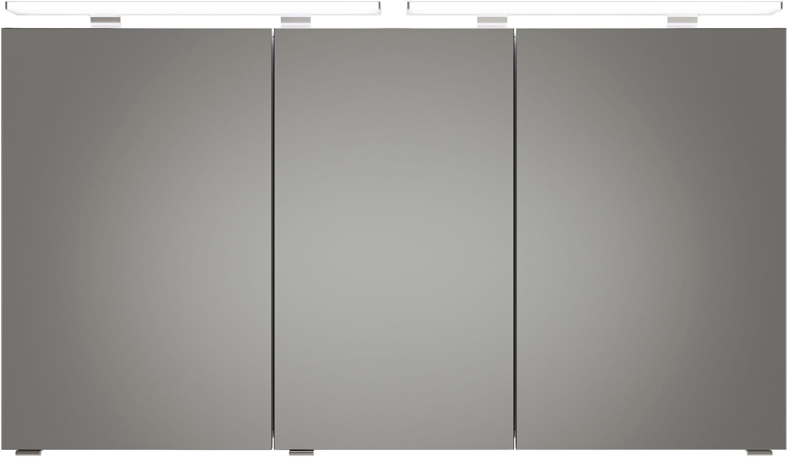 Saphir Badkamerserie Serie 6025 2-delig, mineraalmarmeren wastafel met led-spiegelkast Wastafelmeubel 132 cm breed, 4 laden, 2 spiegeldeuren, incl. deurdemper (2-delig)