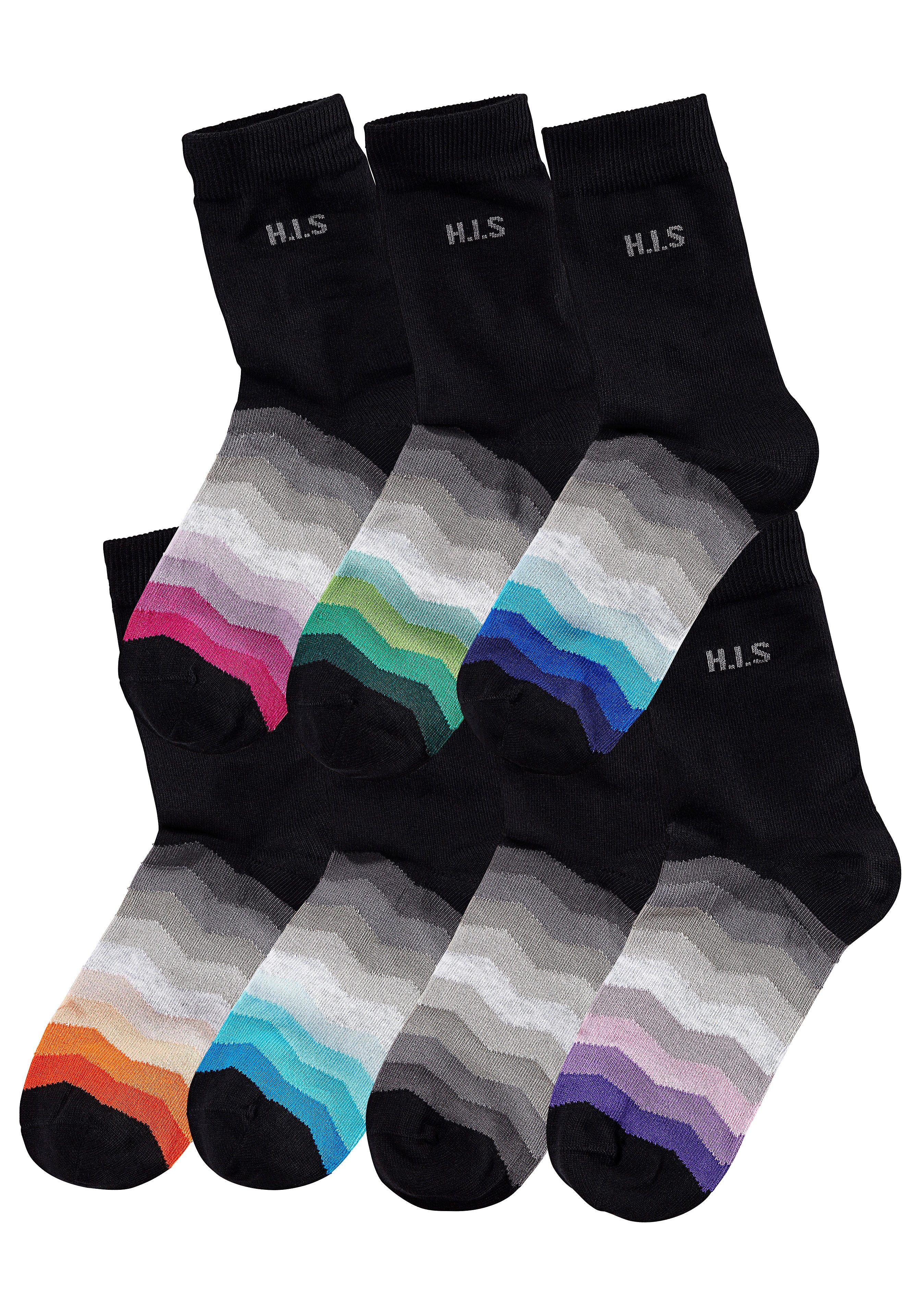 H.I.S Basic sokken met zwarte schacht (set, 7 paar)