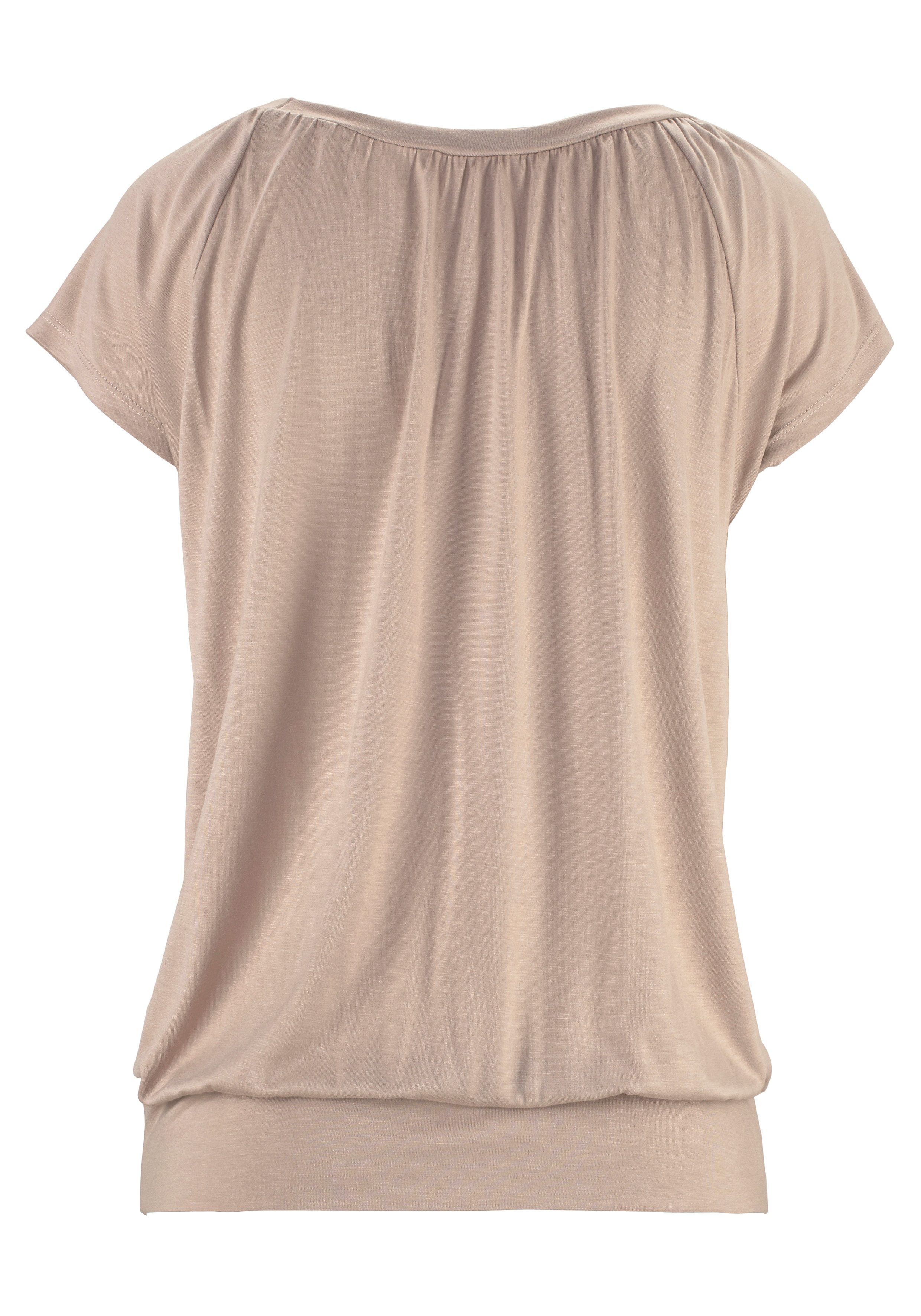 Lascana Shirt met V-hals met brede elastische tailleband, t-shirt met v-hals, basic