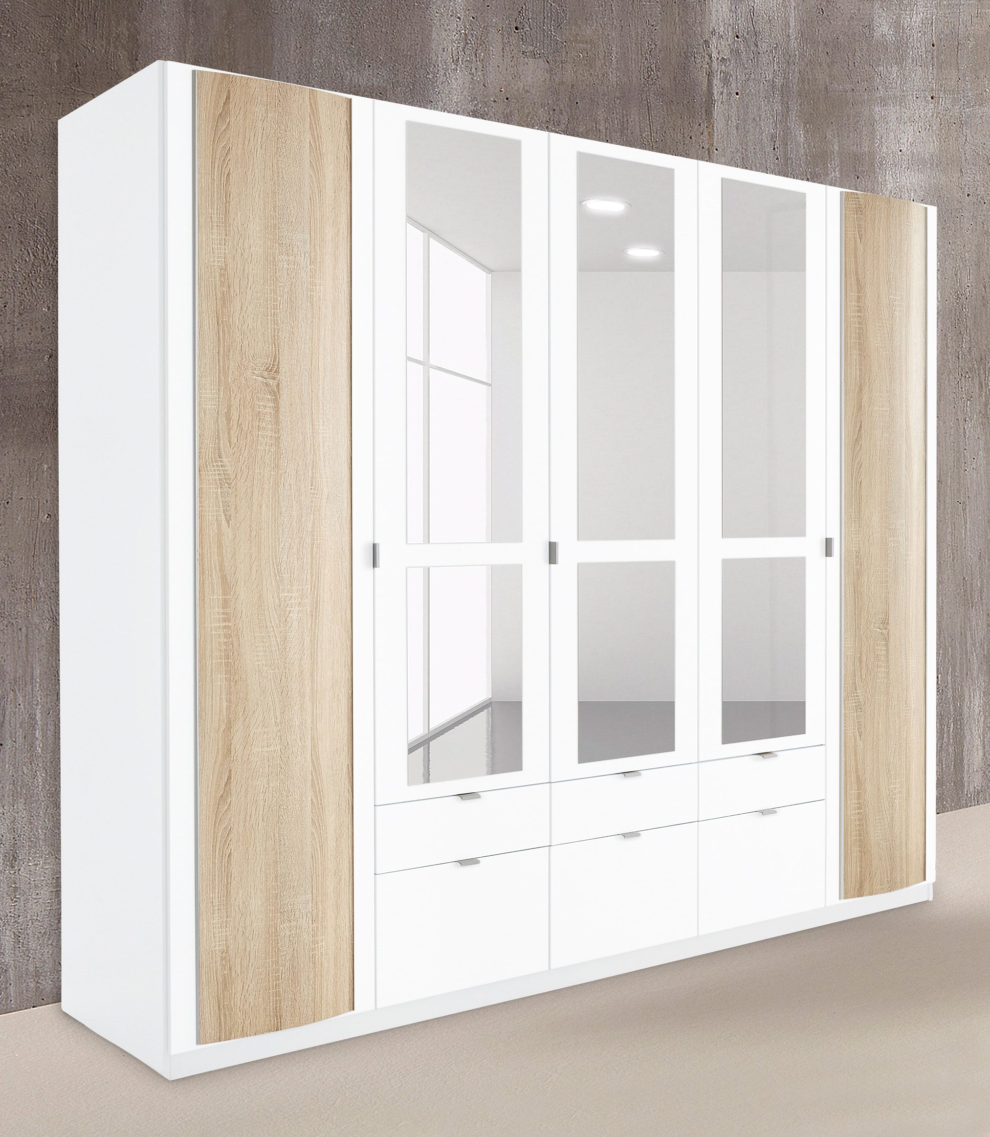 priess Kledingkast met afgeronde elementen op de buitendeuren kledingkasten maat 230 cm x 193 cm x 54 cm beige