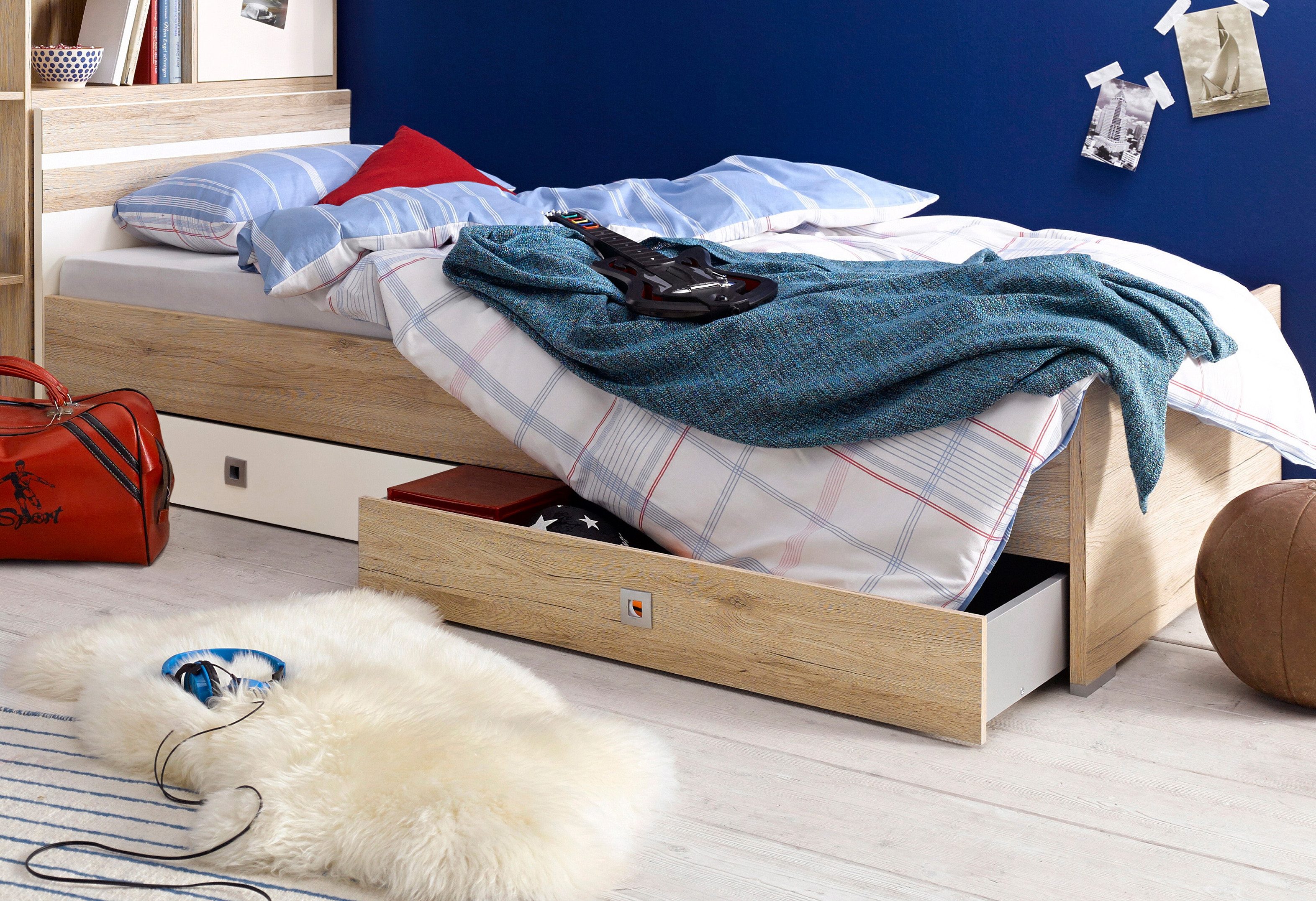 Wimex Bed Joker, logeerbed Ligoppervlak 90 of 140x200 cm, kleuraccenten aan het hoofdeinde, bedden bruin