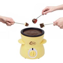 bestron elektrische fonduepan mini-chocoladefondueset inclusief 10 spiesen, 10 vorken en 1x spatel, 25 w, kleur: geel geel
