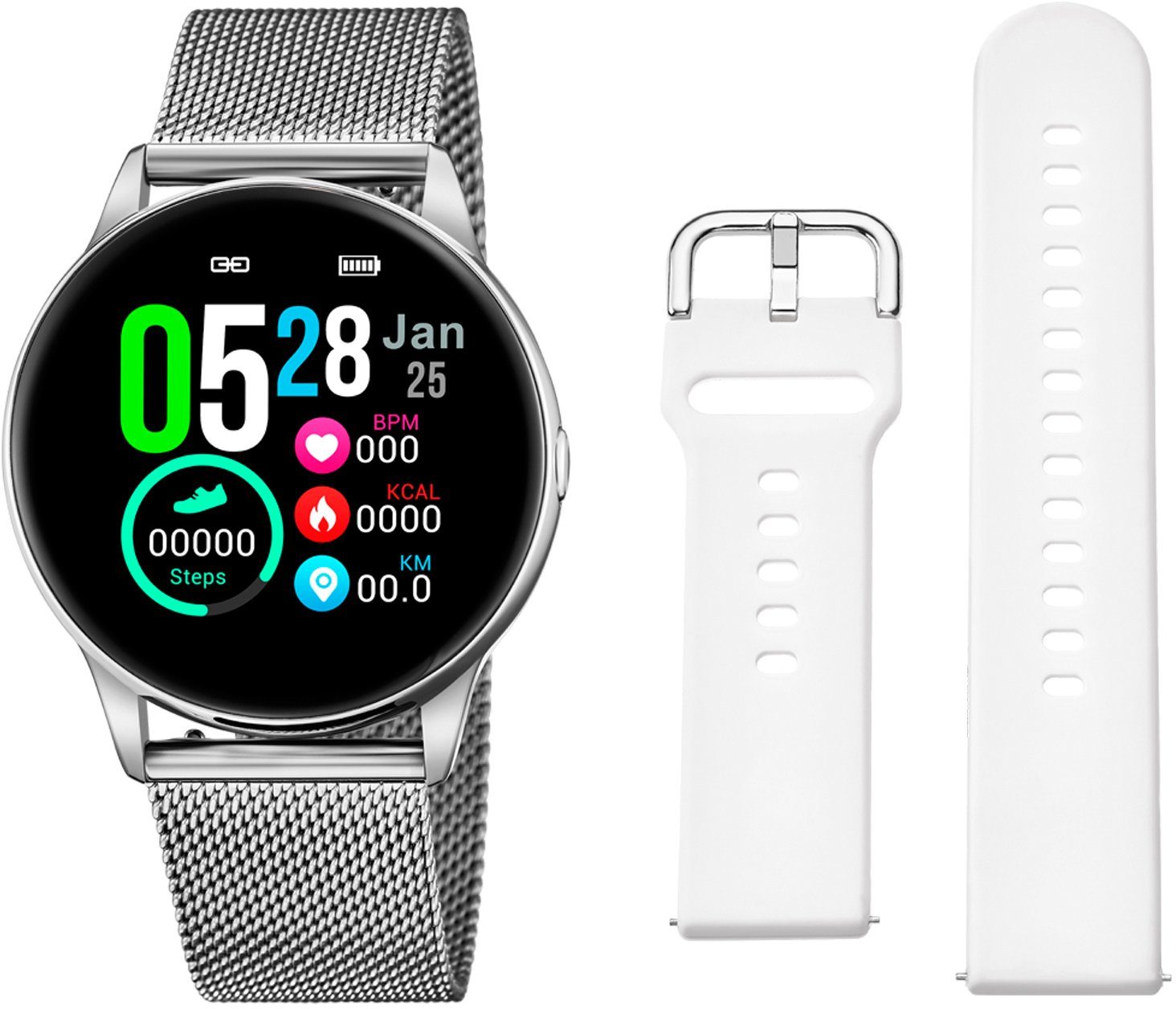 Lotus Smartwatch Smartime, 50000/A Horloge, dameshorloge, herenhorloge, cadeau-idee, stalen armband (3-delig, Met wisselband van zacht silicone en oplaadkabel)