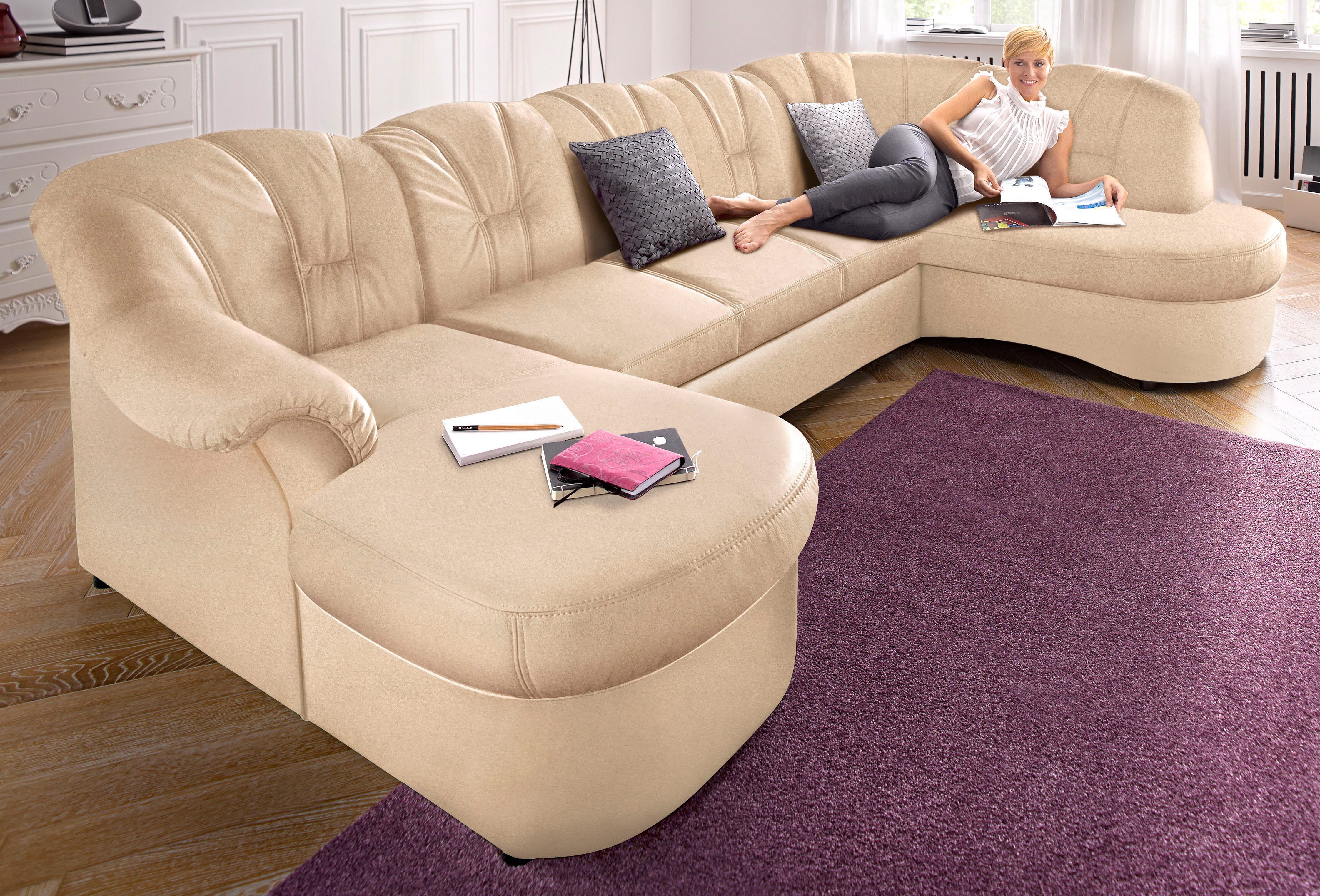 DOMO collection Zithoek Flores ook in leren bekleding, B/D/H: 293/180/86 cm, U-vorm (3 stuks)