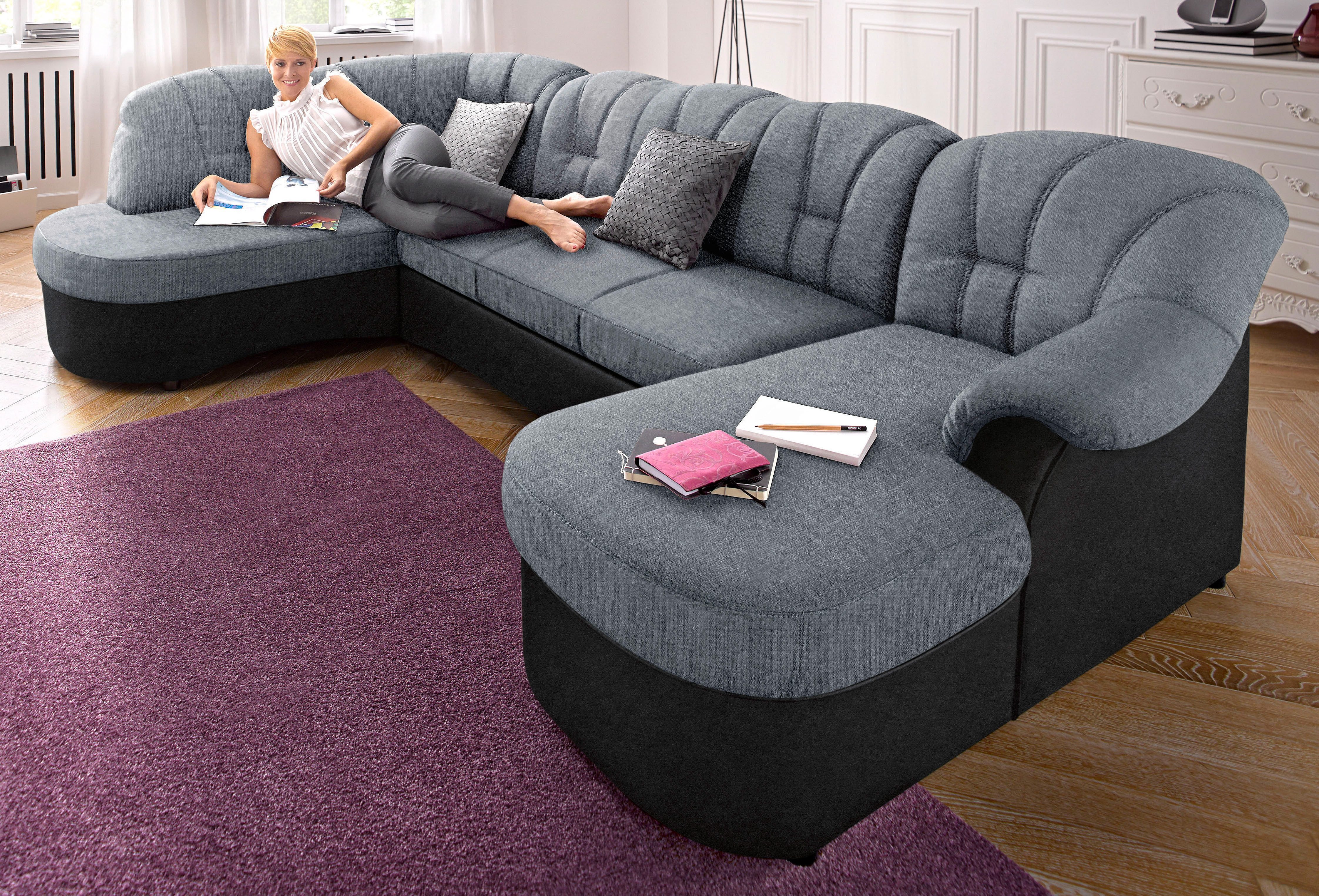 DOMO collection Zithoek Flores ook in leren bekleding, B/D/H: 293/180/86 cm, U-vorm (3 stuks)