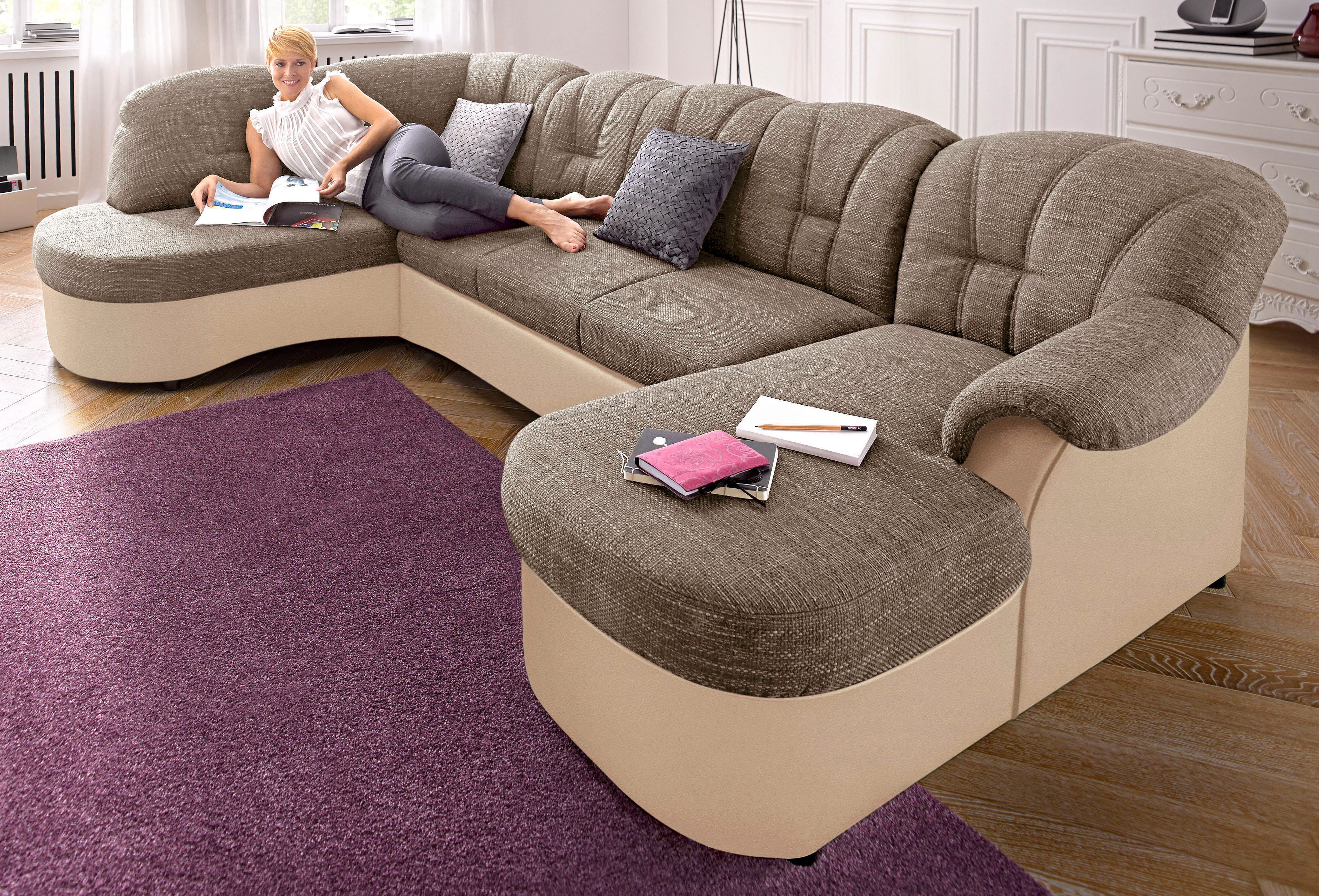 DOMO collection Zithoek Flores ook in leren bekleding, B/D/H: 293/180/86 cm, U-vorm (3 stuks)