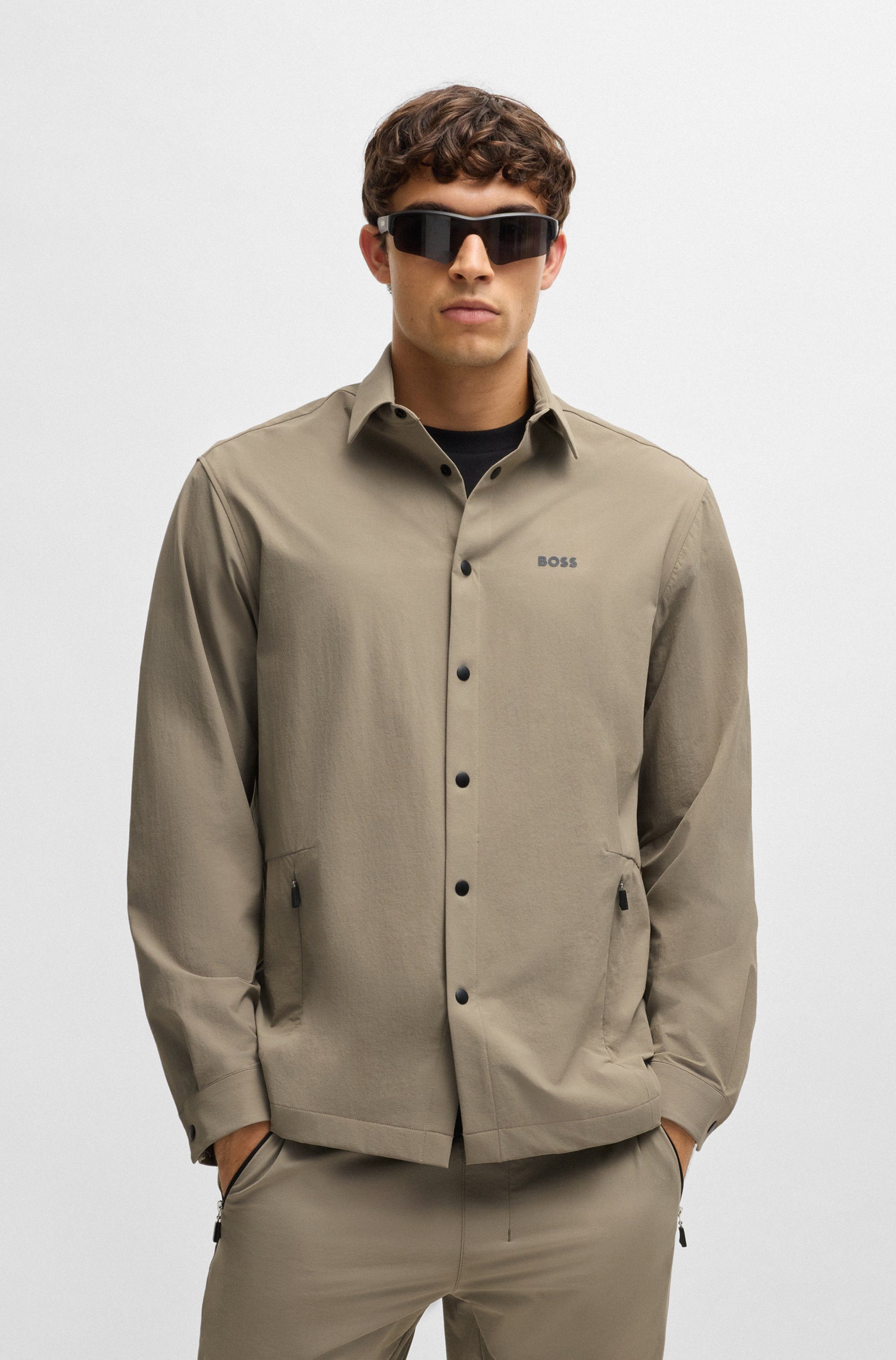 BOSS GREEN Outdooroverhemd B_Basin Tech_L heren casual overhemden maat XL bruin