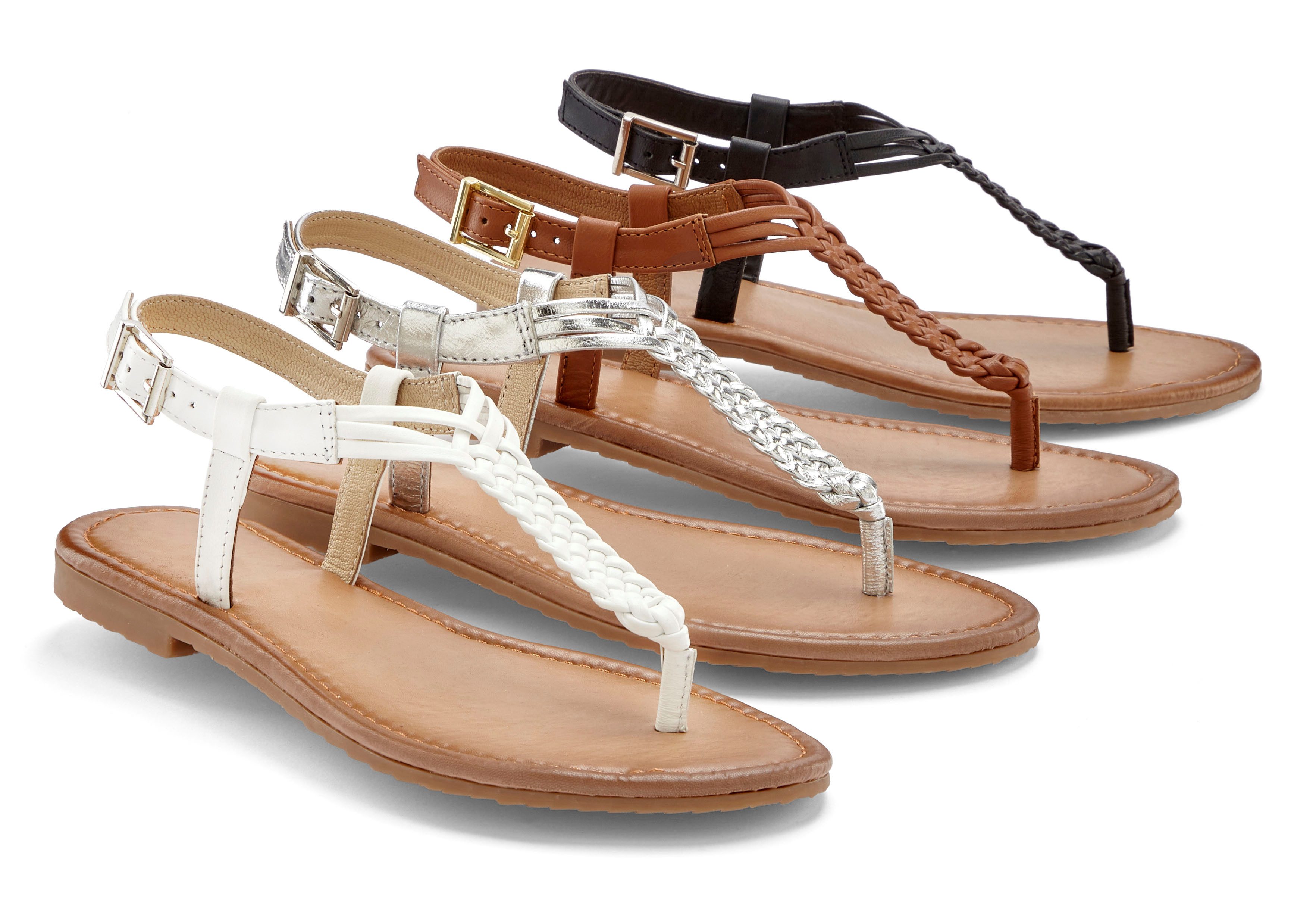 Vivance Teenslippers Sandalette, zomerschoen, sandaal van leer met vlecht-look