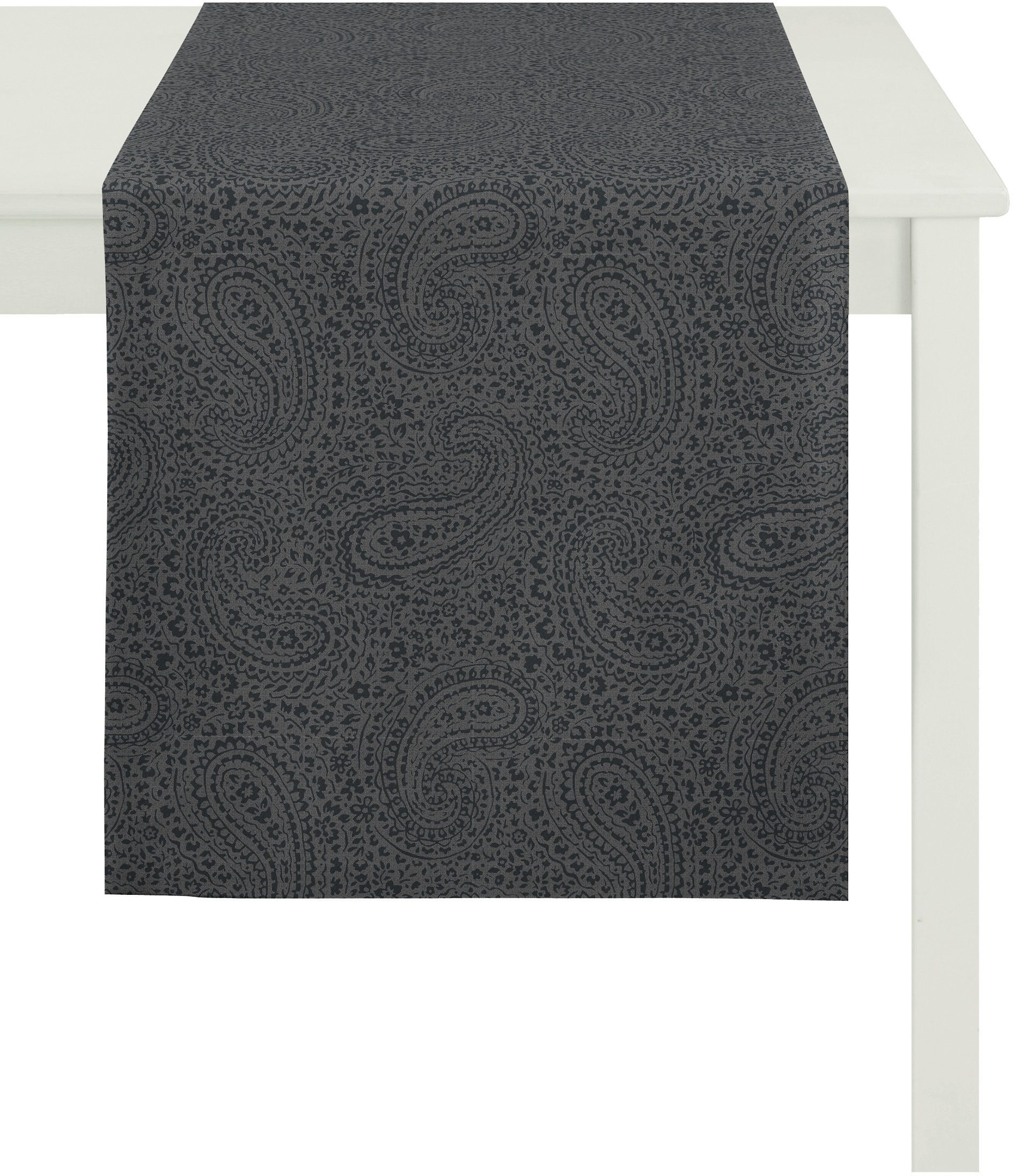 APELT Tafelloper 7907, Uni Paisley, jacquard (1 stuk) tafelkleden maat 48x140 cm grijs