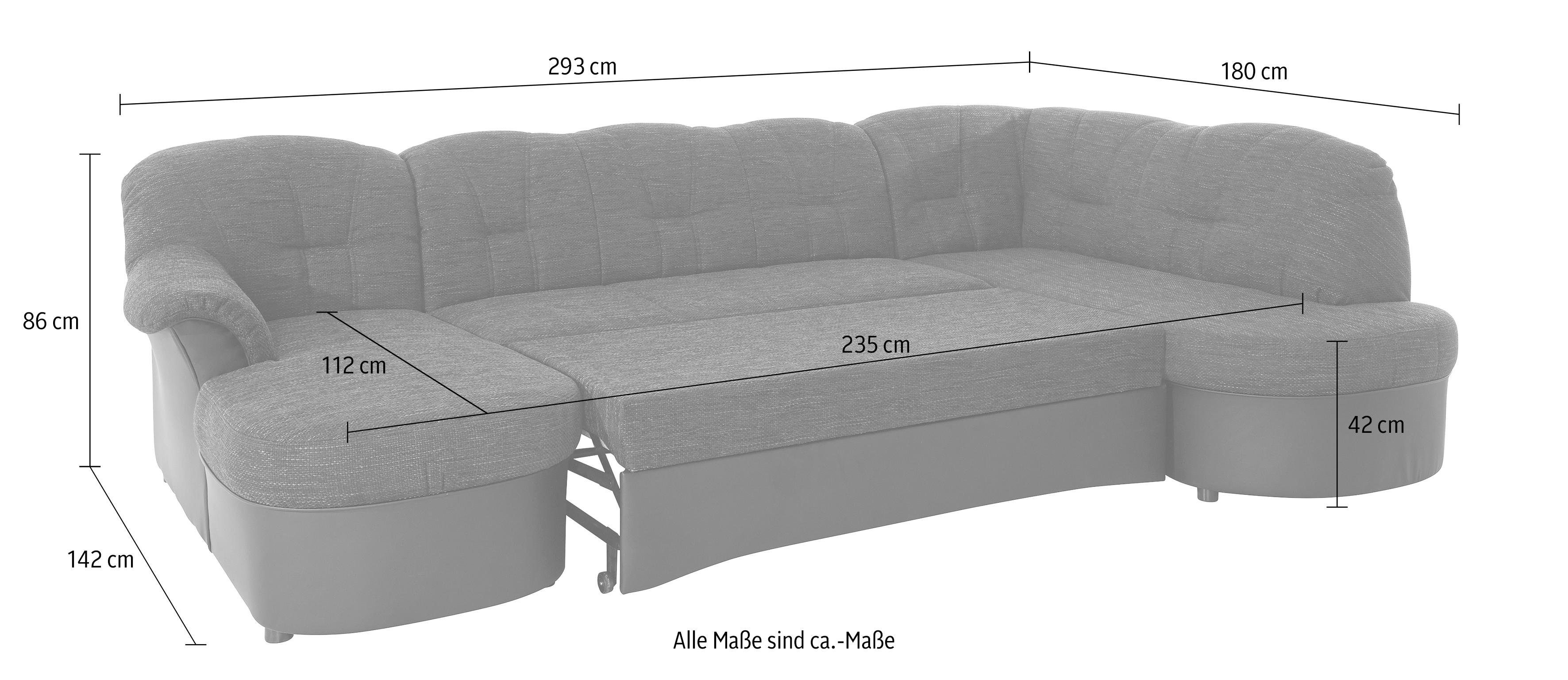 DOMO collection Zithoek Flores ook in leren bekleding, B/D/H: 293/180/86 cm, U-vorm (3 stuks)