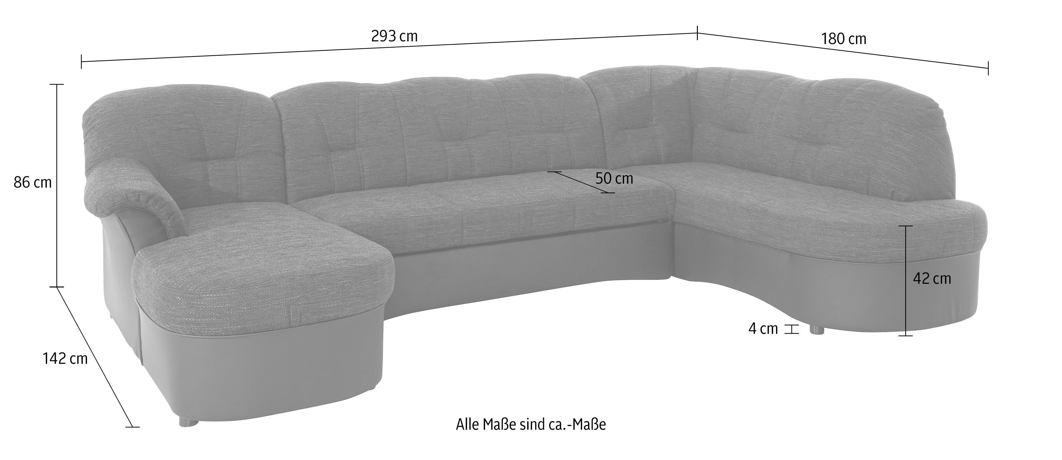 DOMO collection Zithoek Flores ook in leren bekleding, B/D/H: 293/180/86 cm, U-vorm (3 stuks)