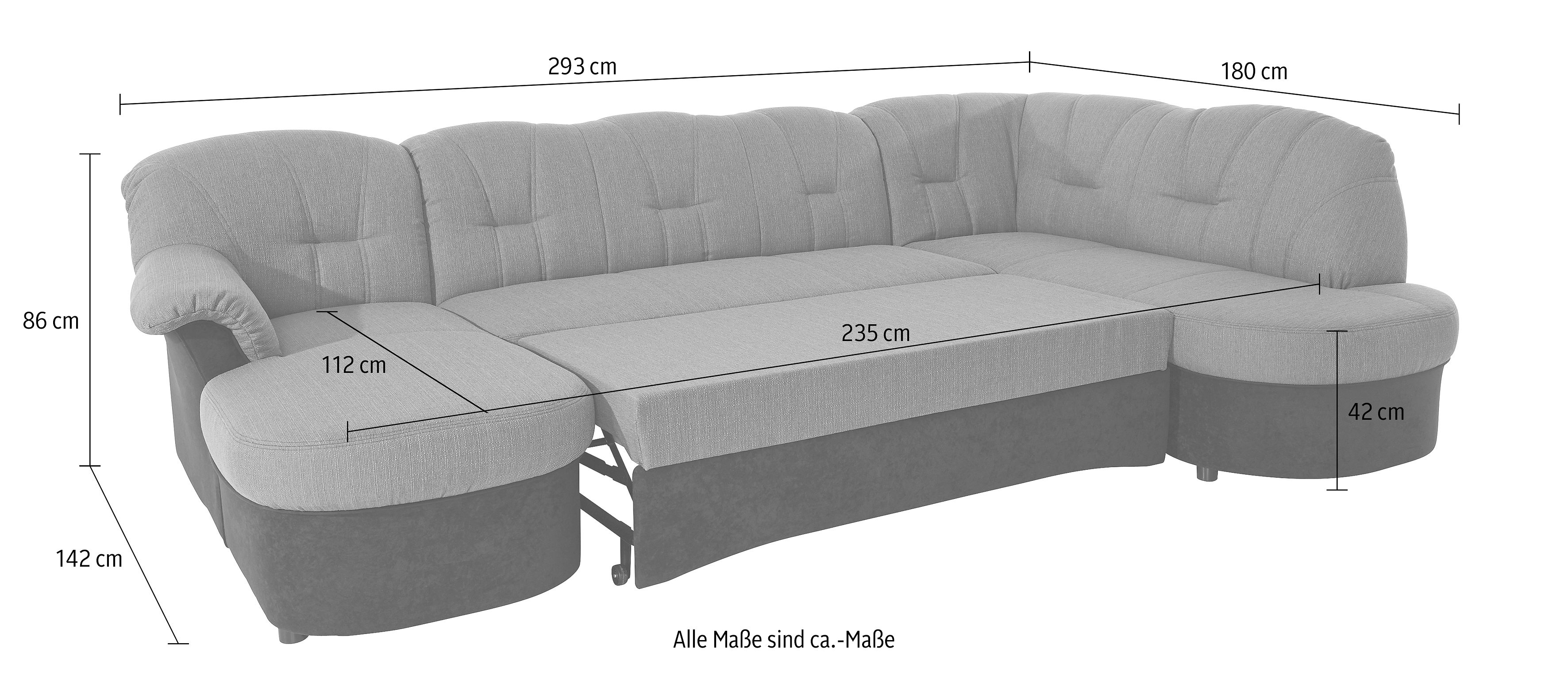 DOMO collection Zithoek Flores ook in leren bekleding, B/D/H: 293/180/86 cm, U-vorm (3 stuks)