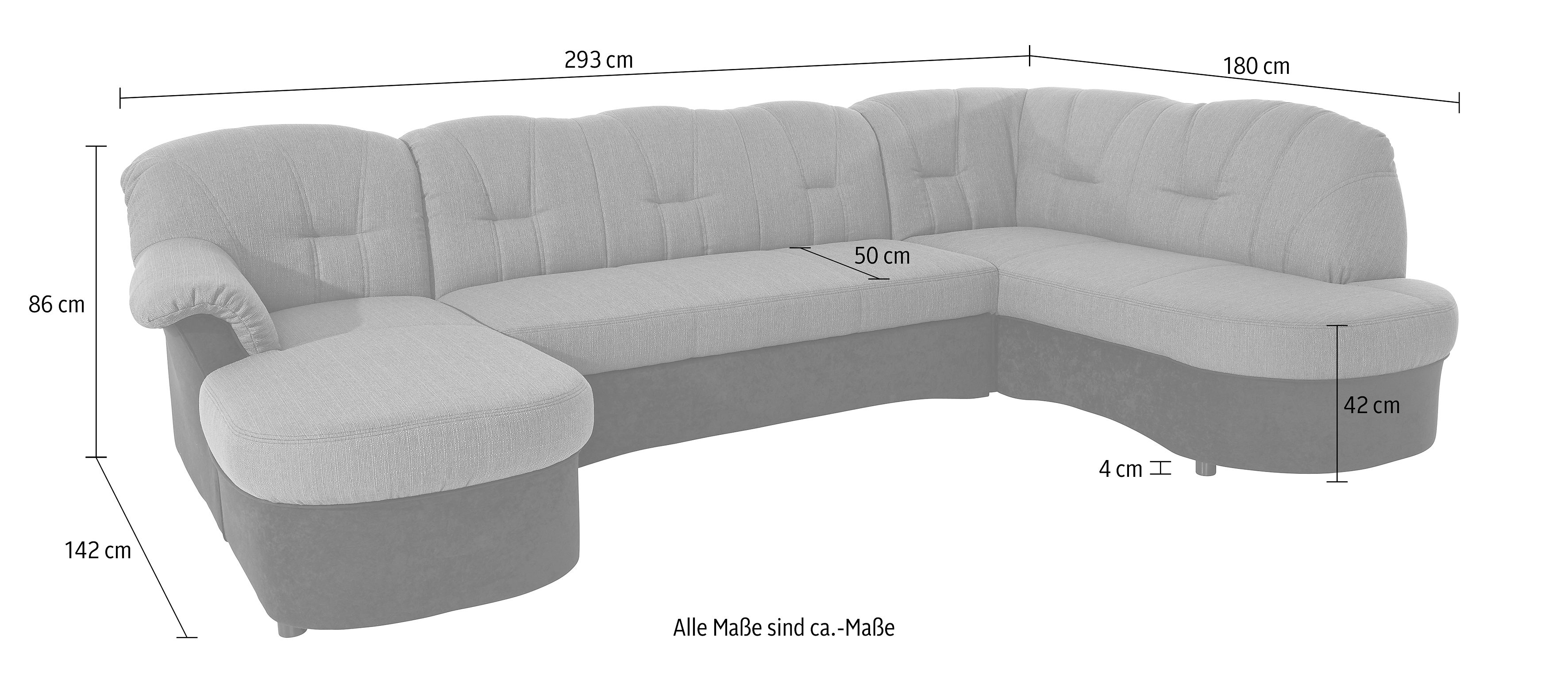 DOMO collection Zithoek Flores ook in leren bekleding, B/D/H: 293/180/86 cm, U-vorm (3 stuks)
