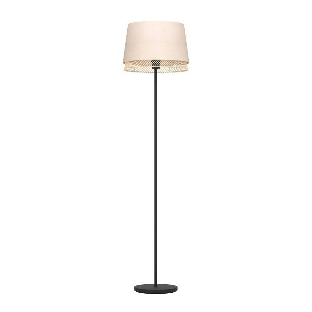 EGLO Staande lamp TABLEY Vloerlamp, metaal in zwart, bamboe en linnen, E27 fitting, 150 cm (1 stuk)
