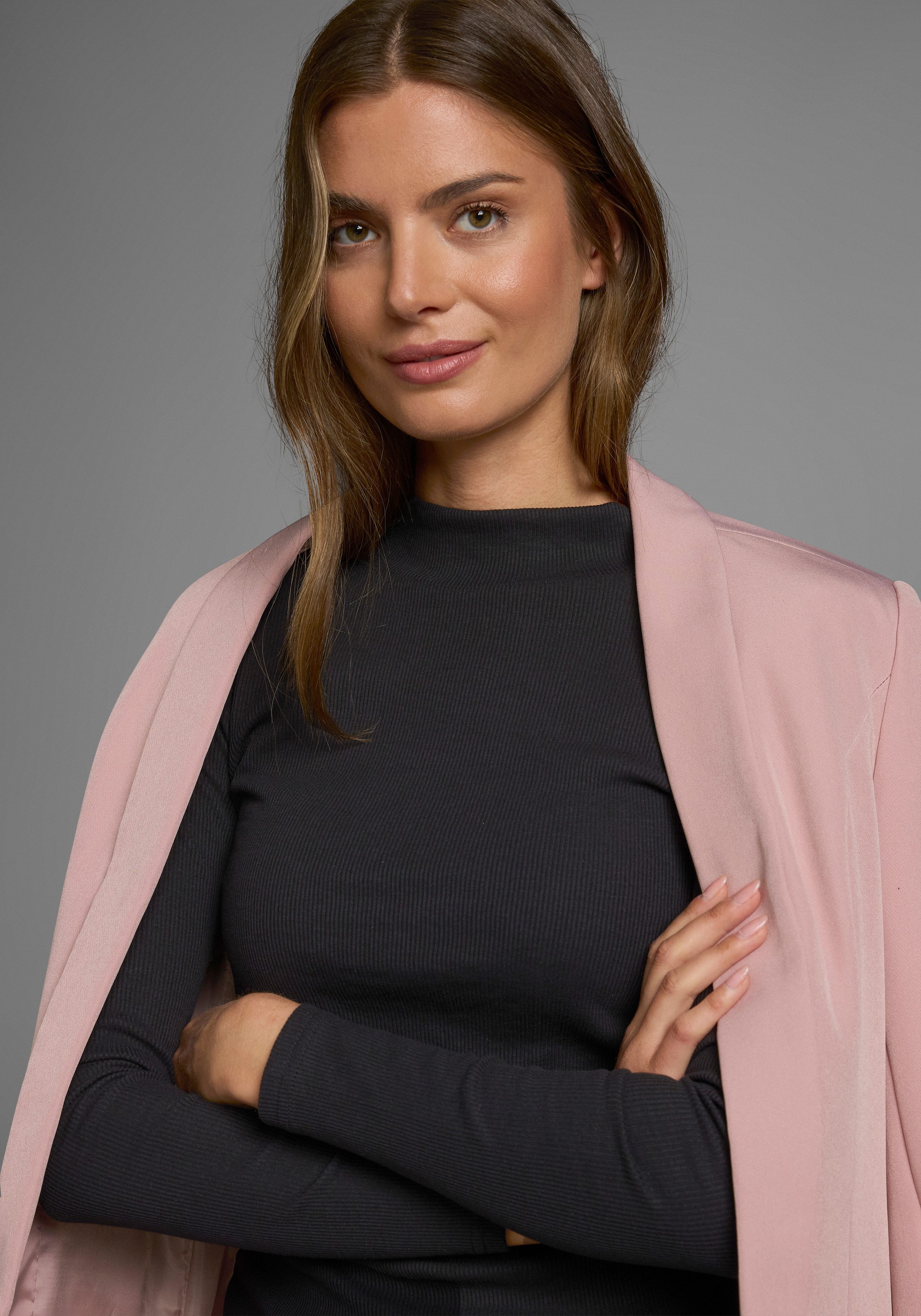 AJC Shirt met lange mouwen lange mouwen, basic-stijl, staande kraag, ideaal voor kantoor en vrije tijd