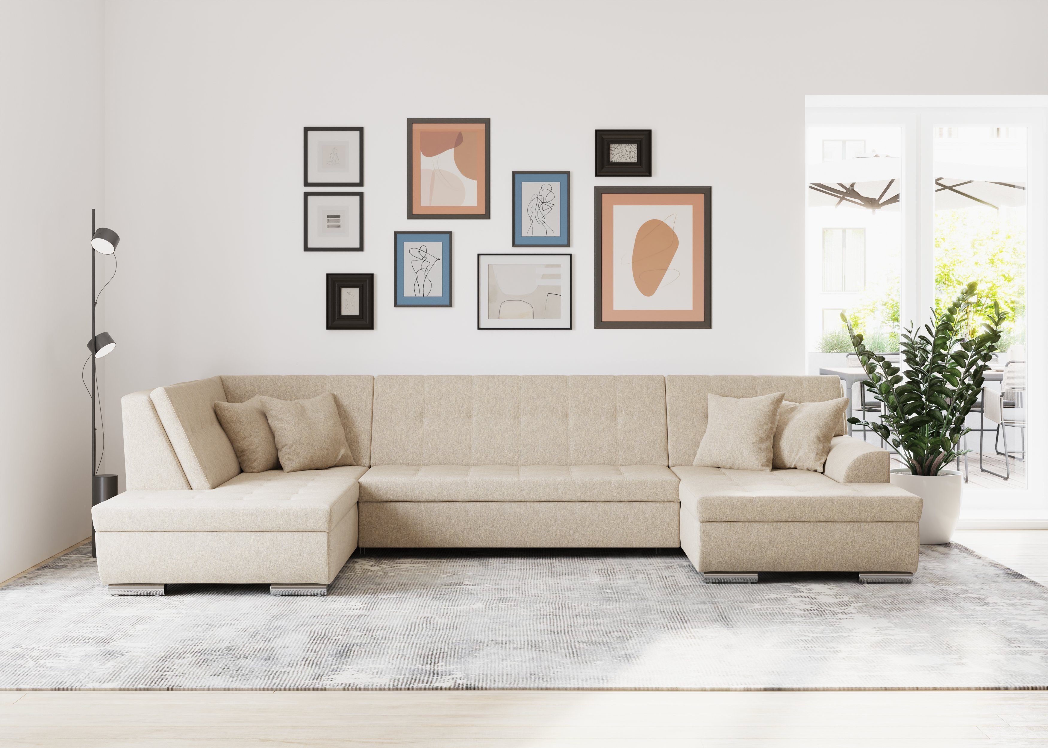DOMO collection Zithoek Treviso inclusief sierkussen, moderne stiksels, XXL: B/D/H: 364/201/83 cm naar keuze met slaapfunctie, in vele soorten