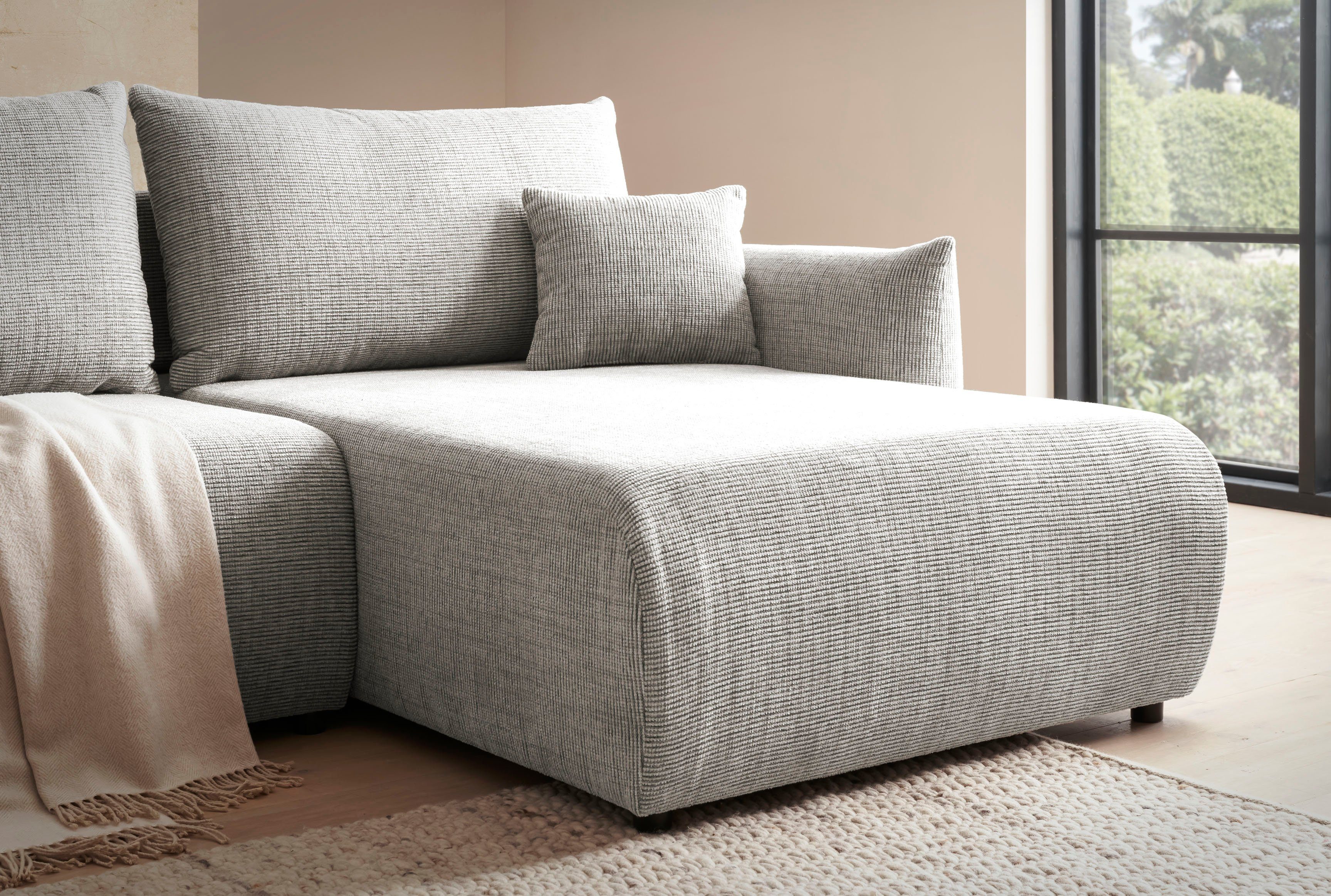 INOSIGN Hoekbank MAVAS bedbank met bedkist, L-model, ca. 257/127 cm (ligoppervlak 212/145 cm), ribfluweel, chenille, structuur