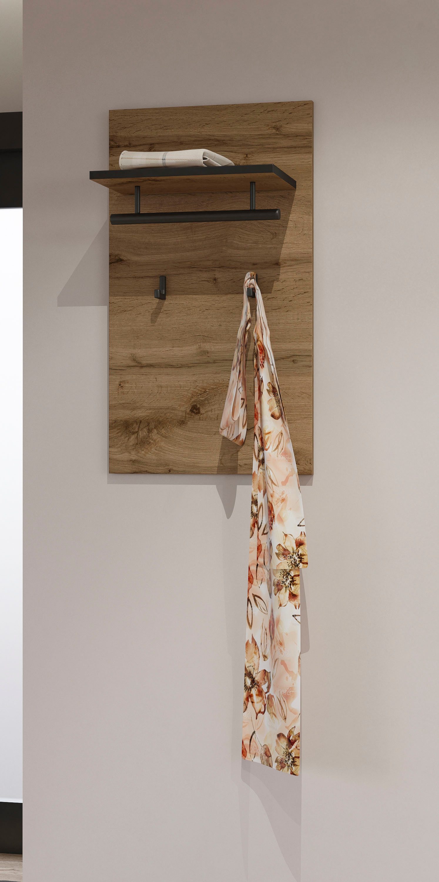 INOSIGN Kapstokpaneel Cross,Breedte 40 cm moderne wandplank met haken en kledingstang