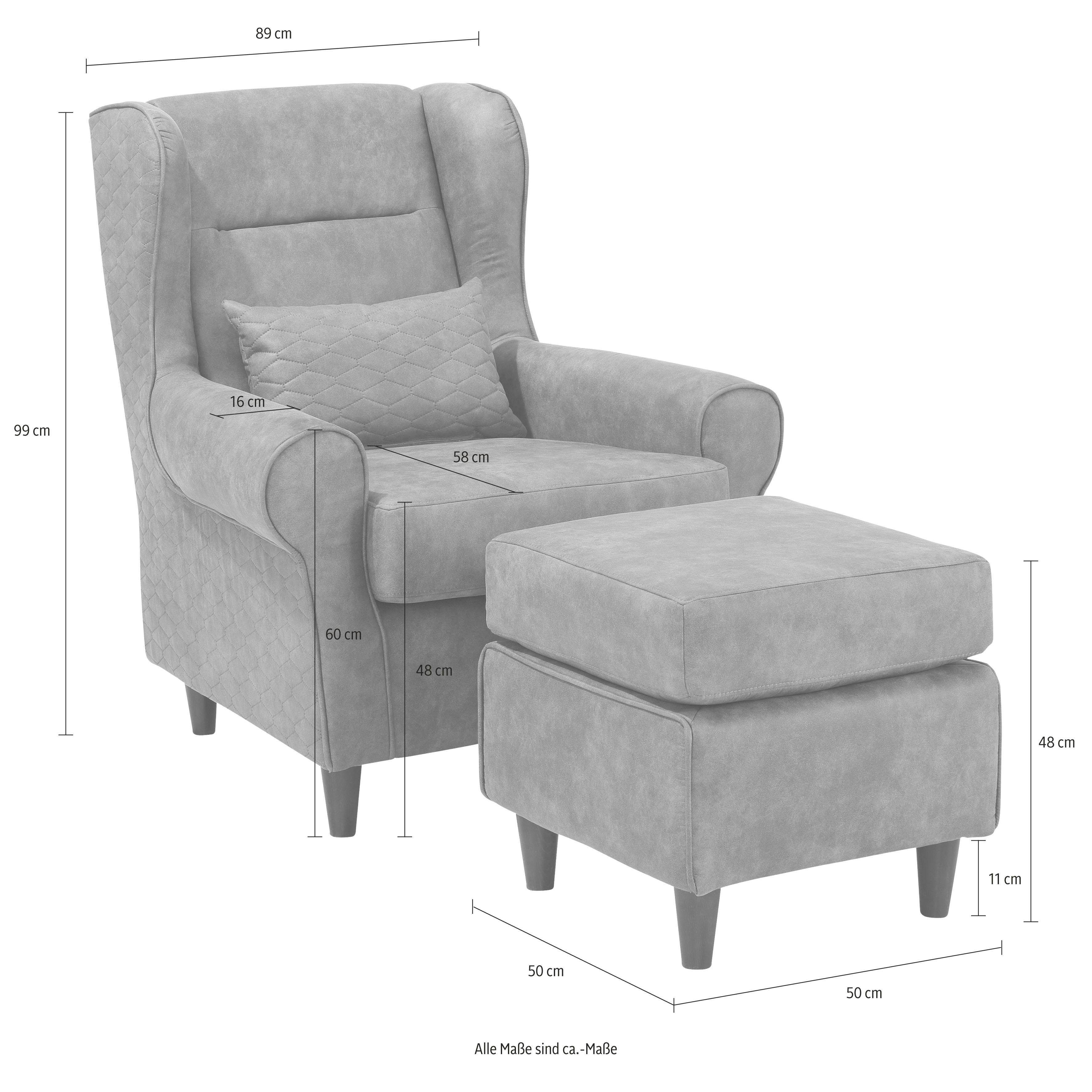 Home affaire Oorfauteuil Eric inclusief hocker in ruitstof of luxe-microvezel vintage-look